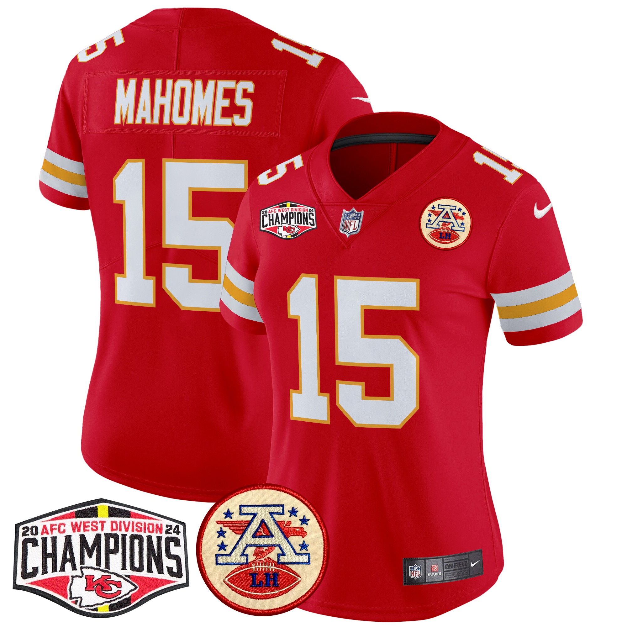 Patrick Mahomes Women's Kansas City Chiefs 2024 AFC West Division Champions Patch Vapor Limited Red Jersey - All Stitched