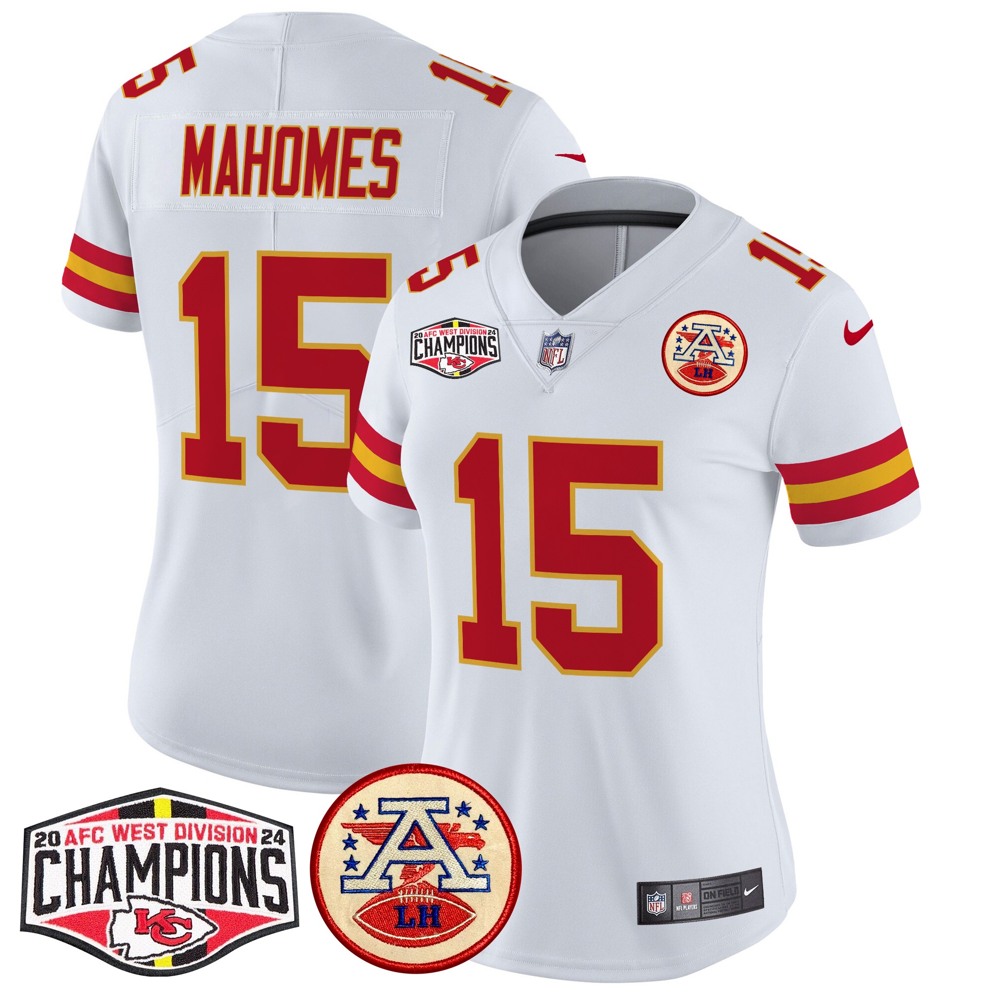 Patrick Mahomes Women's Kansas City Chiefs 2024 AFC West Division Champions Patch Vapor Limited White Jersey - All Stitched