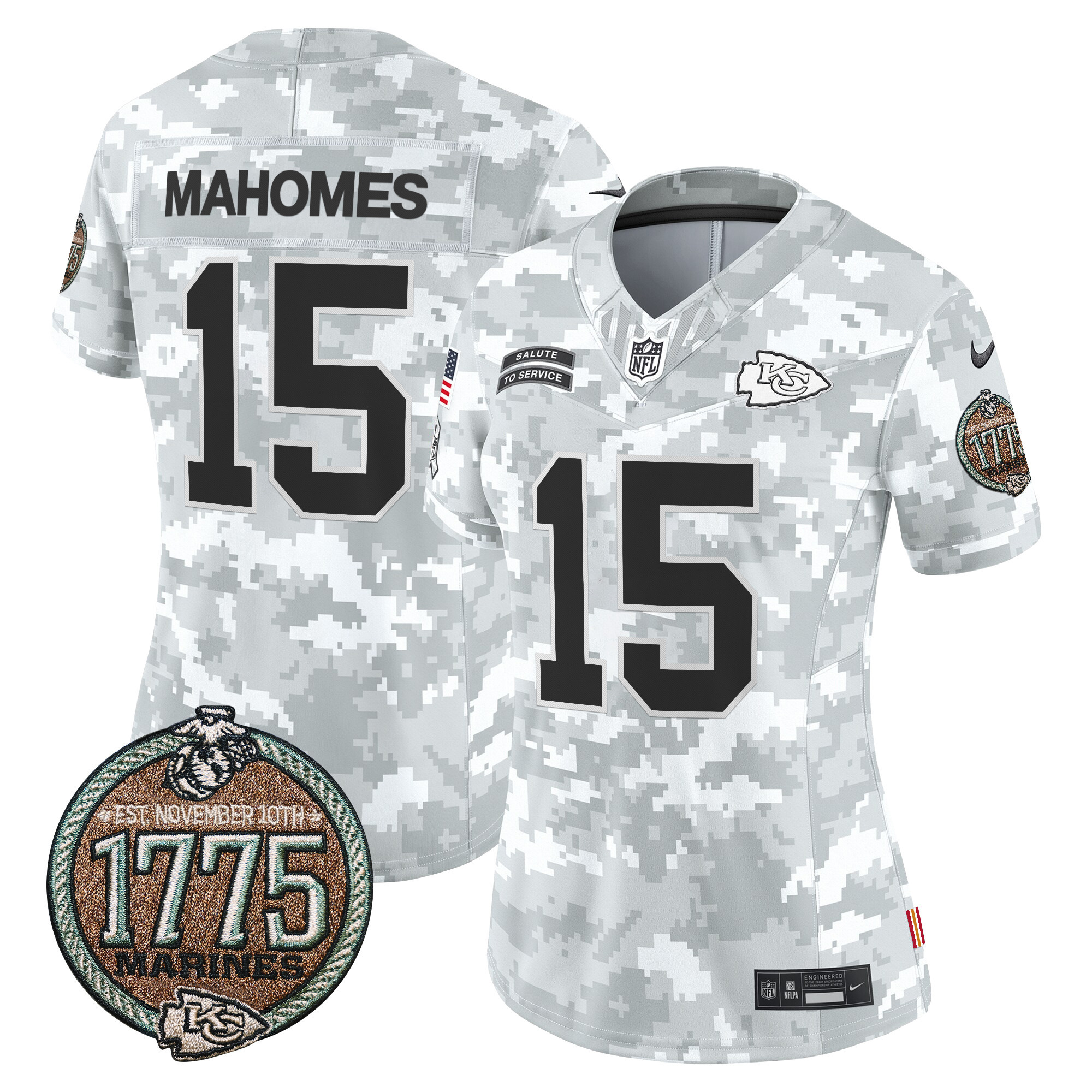 Patrick Mahomes Women's Kansas City Chiefs 2024 Salute to Service Establishment Year Patch Vapor Limited Marines Jersey - All Stitched