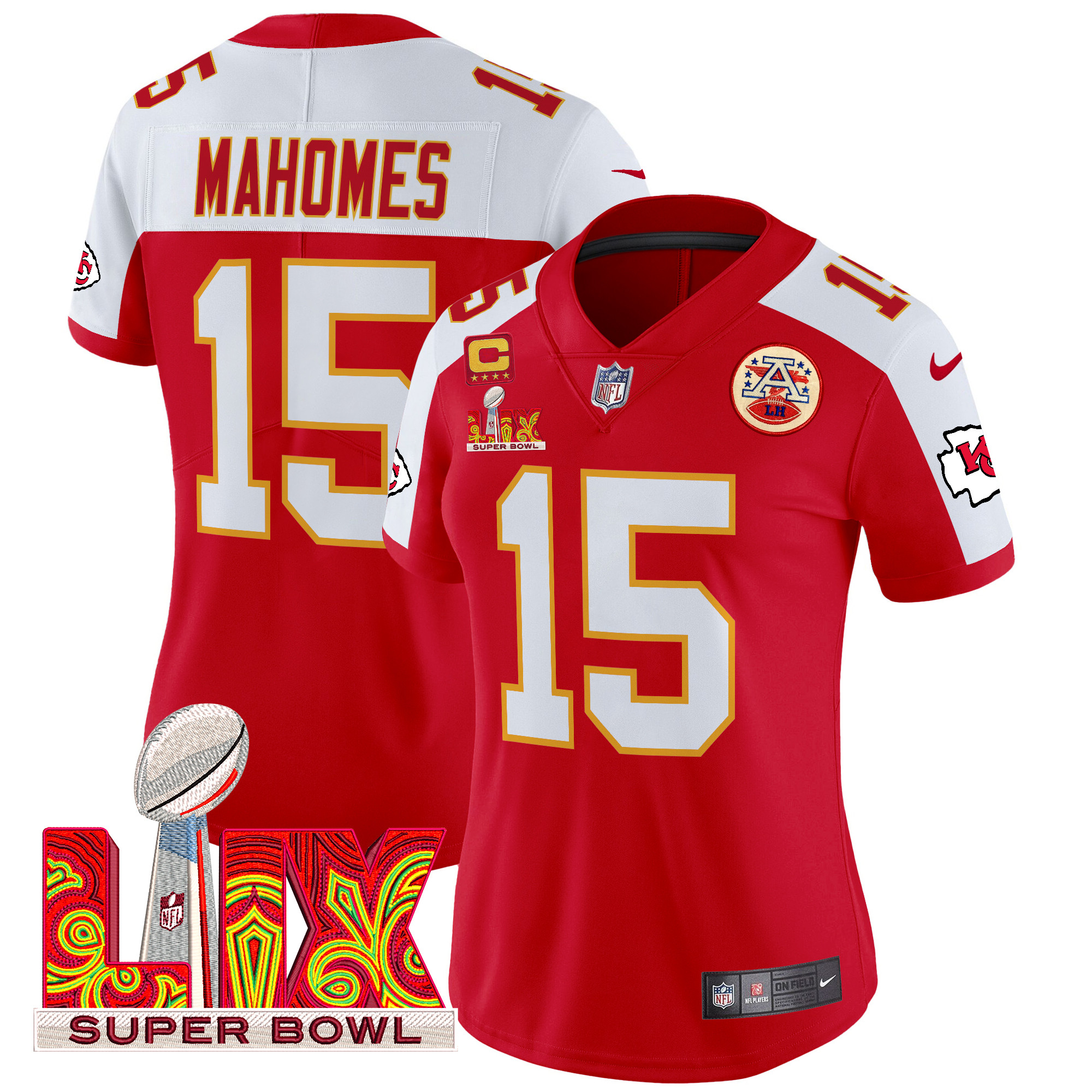 Patrick Mahomes Women's Kansas City Chiefs Super Bowl LIX Patch Vapor Limited Red Alternate Jersey - All Stitched