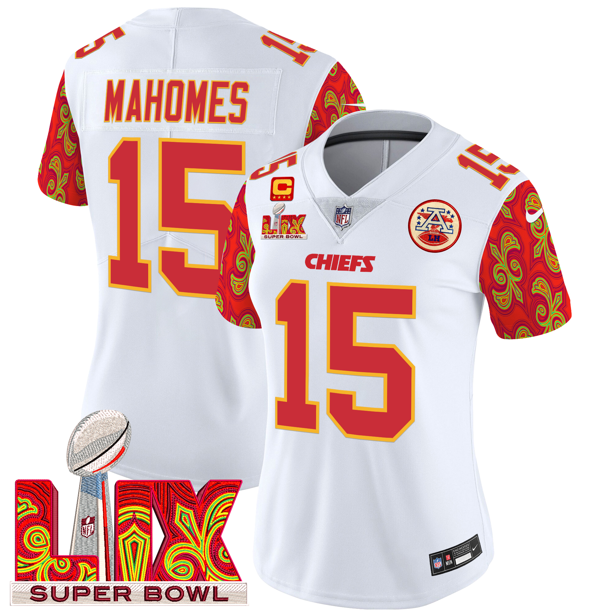 Patrick Mahomes Women's Kansas City Chiefs Super Bowl LIX Style Vapor Limited White Jersey - All Stitched