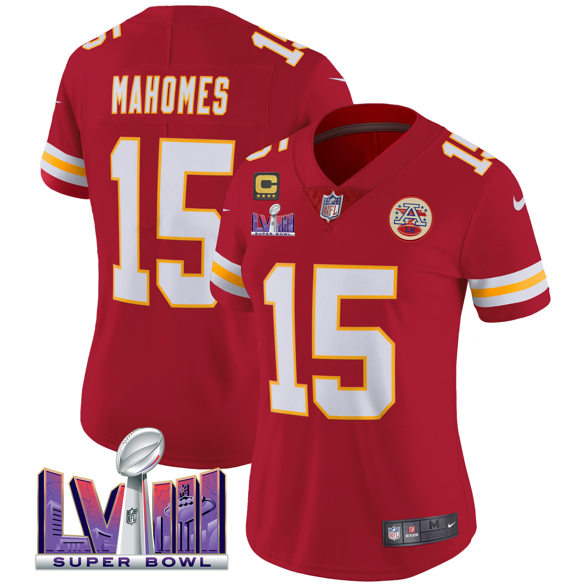 Patrick Mahomes Women's Kansas City Chiefs Super Bowl LVIII Patch Vapor Red Jersey - All Stitched