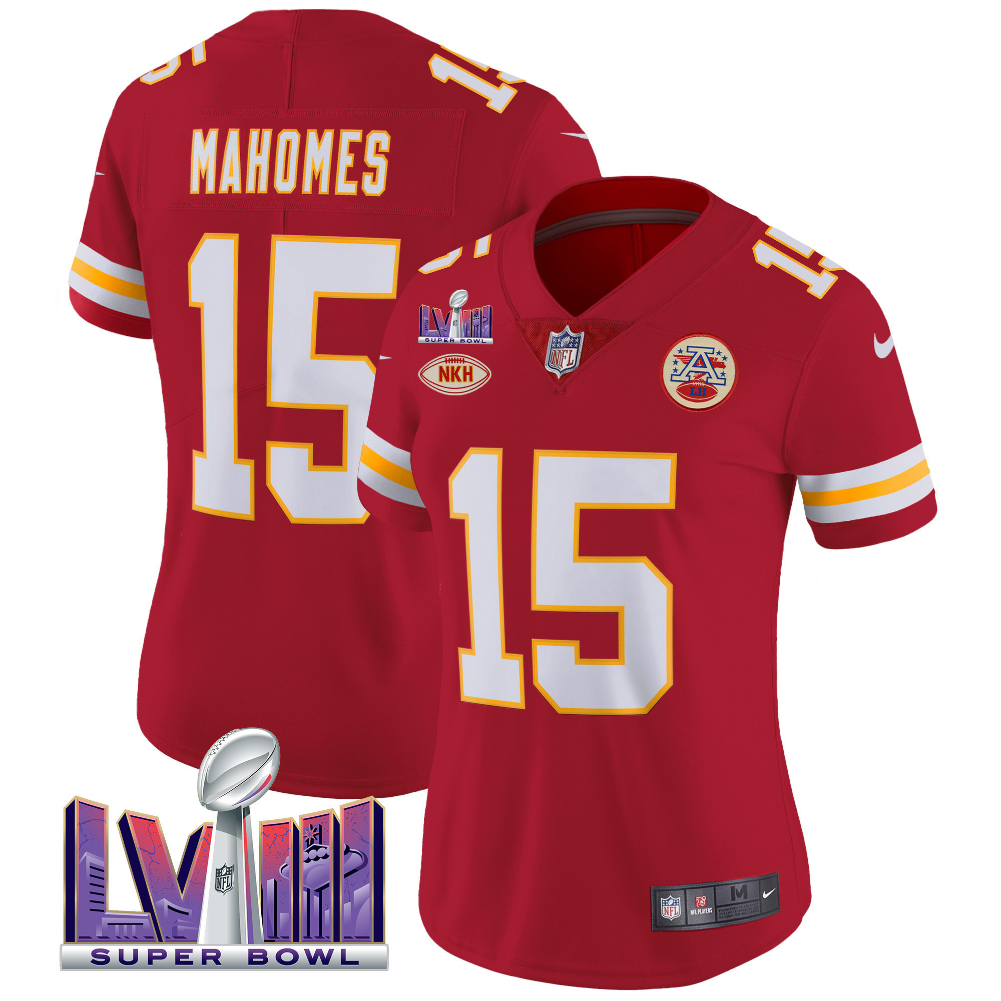 Patrick Mahomes Women's Kansas City Chiefs Super Bowl LVIII Patch Vapor Red Jersey - All Stitched