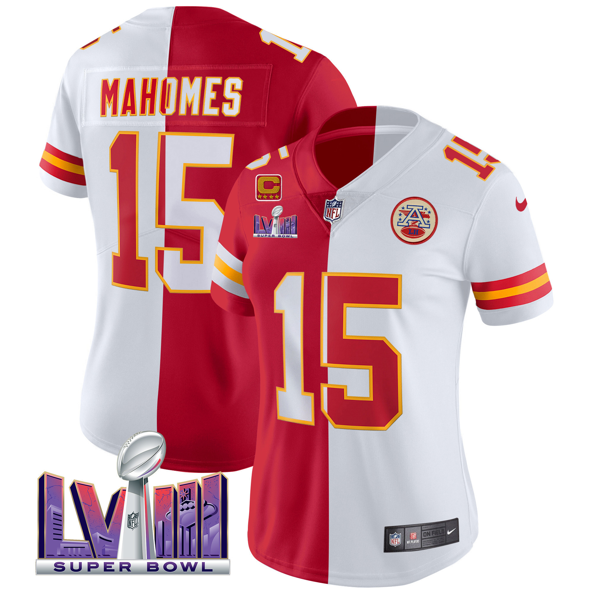 Patrick Mahomes Women's Kansas City Chiefs Super Bowl LVIII Patch Vapor Split Jersey - All Stitched
