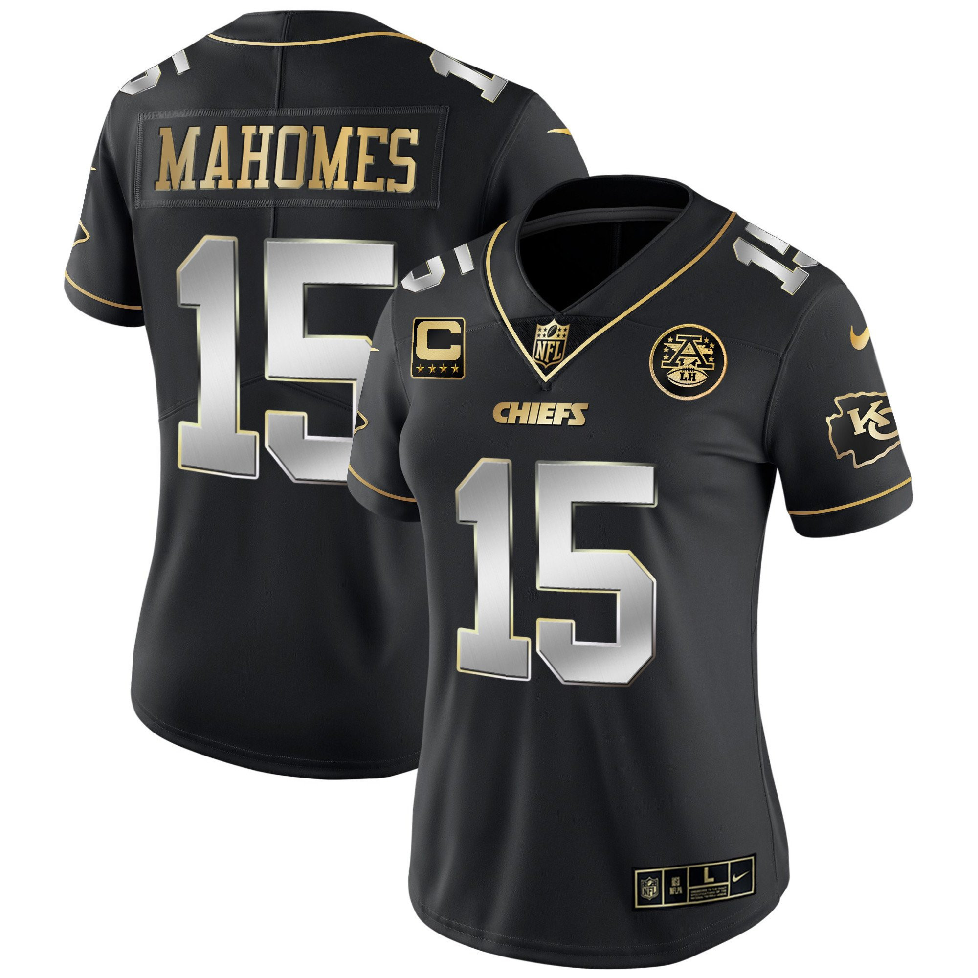 Patrick Mahomes Women's Kansas City Chiefs White Gold & Black Gold - All Stitched Black Limited Jersey - All Stitched