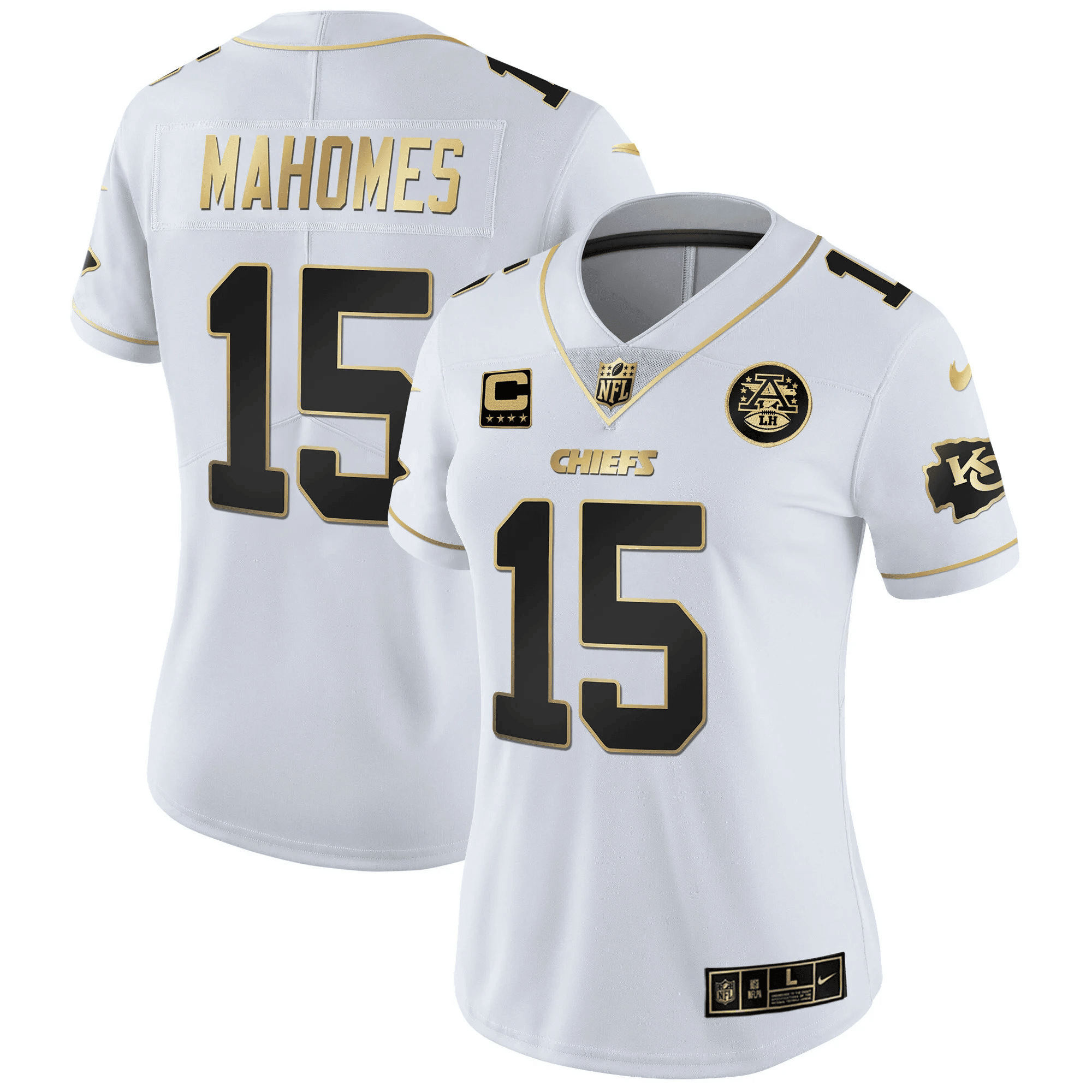 Patrick Mahomes Women's Kansas City Chiefs White Gold & Black Gold - All Stitched White Gold Jersey - All Stitched