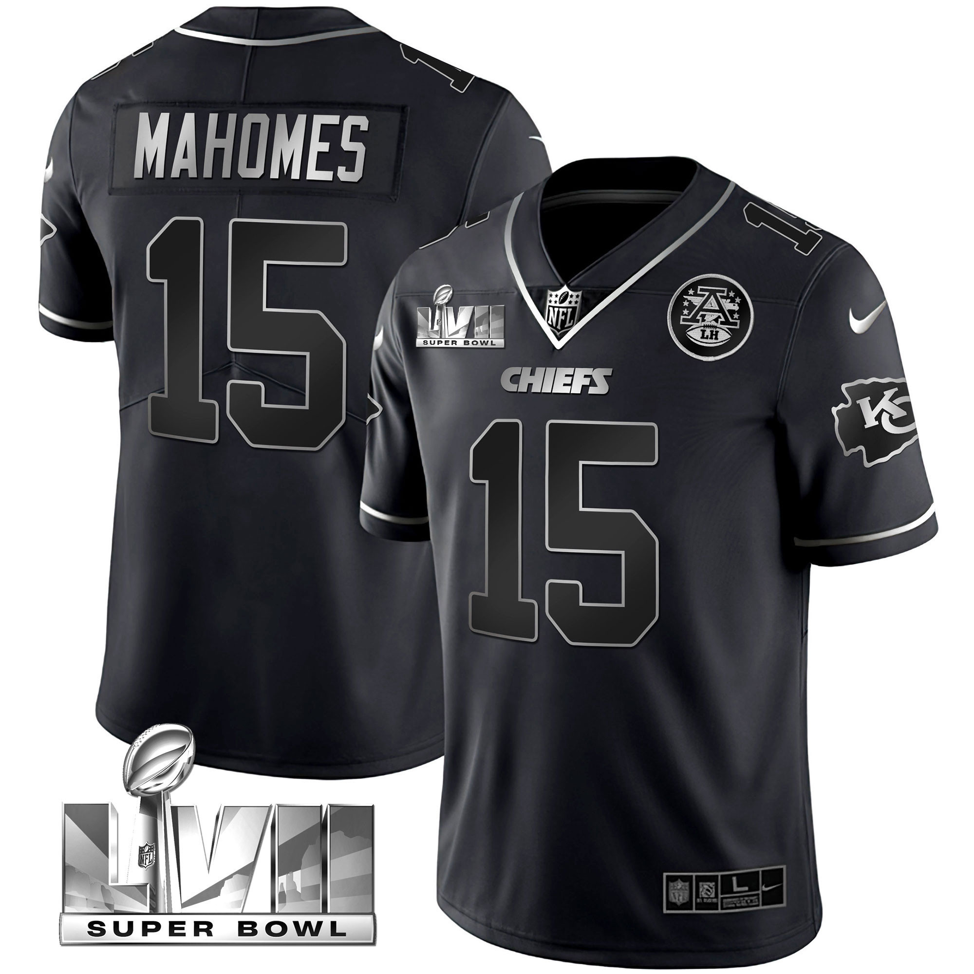 Patrick Mahomes Youth's Kansas City Chiefs Super Bowl Vapor Gold Black Silver Jersey - All Stitched
