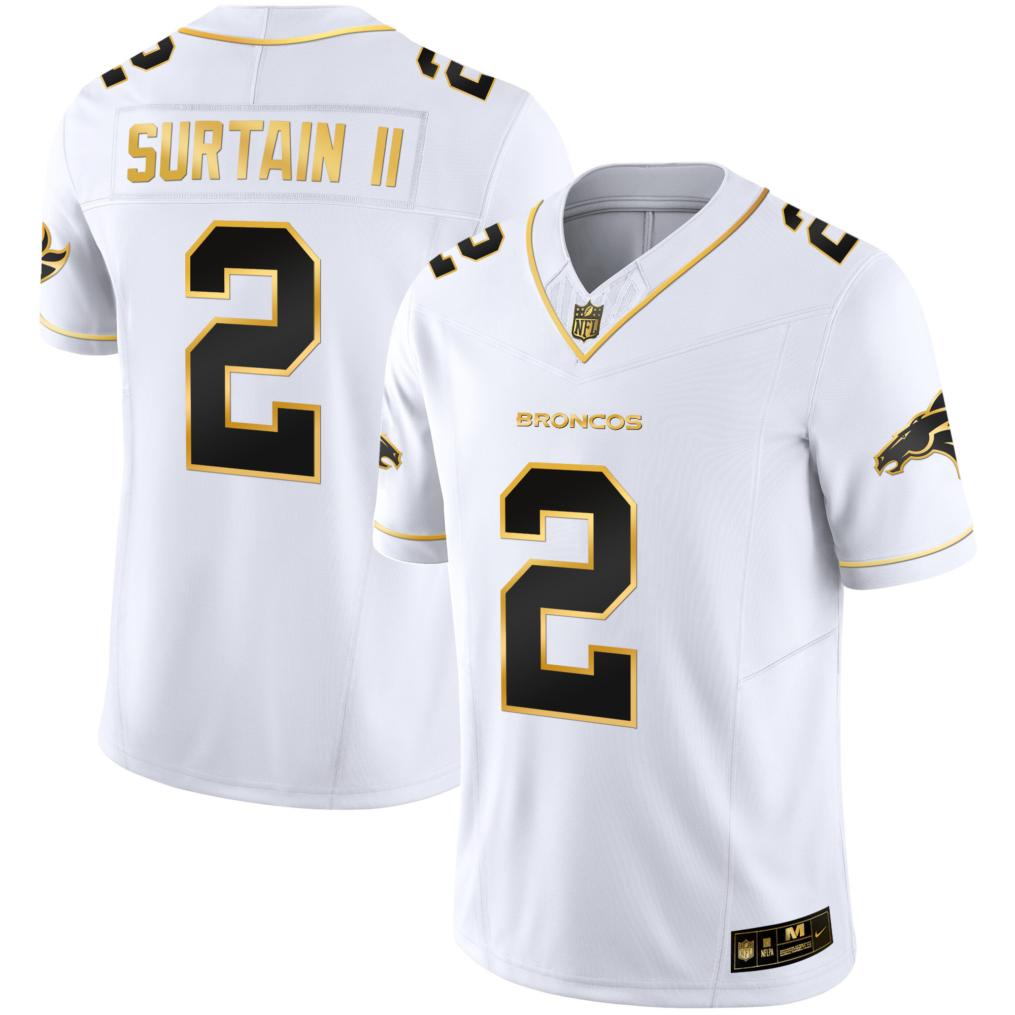 Patrick Surtain II Men's Denver Broncos Gold Vapor Limited White Gold Jersey - All Stitched