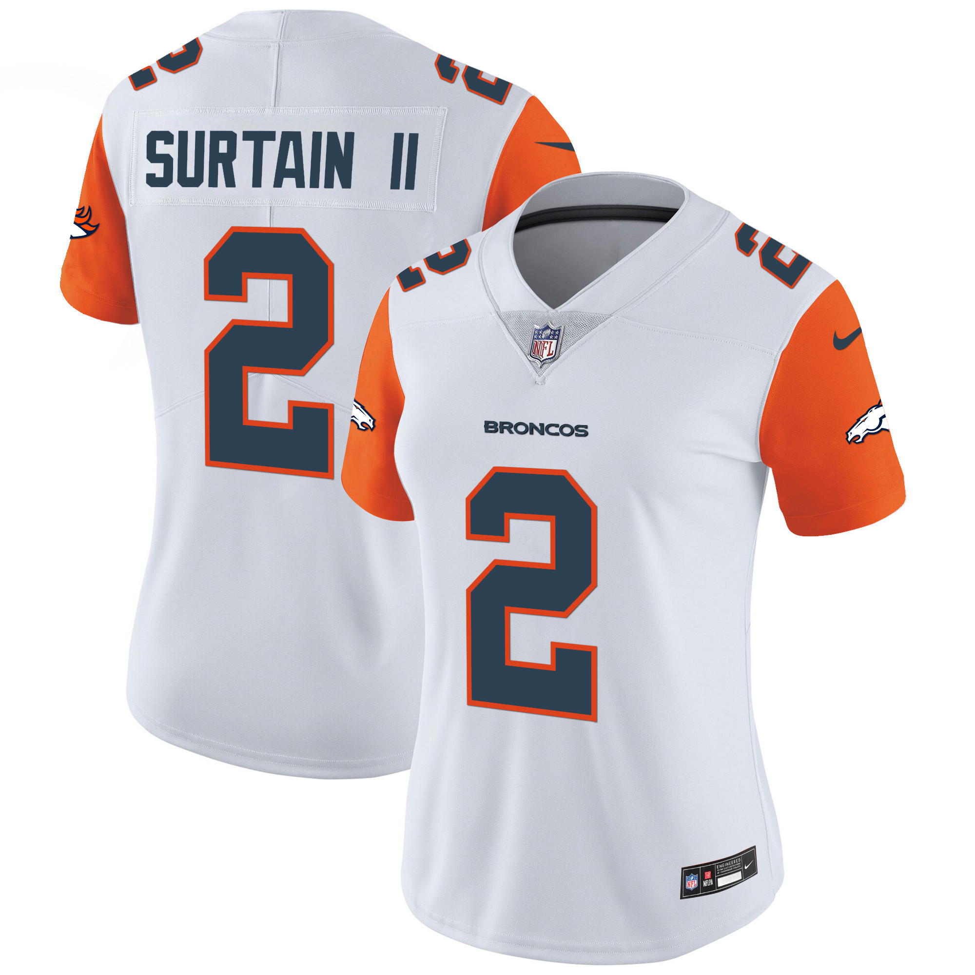 Patrick Surtain II Women's Denver Broncos Vapor Limited Orange Sleeves Jersey - All Stitched