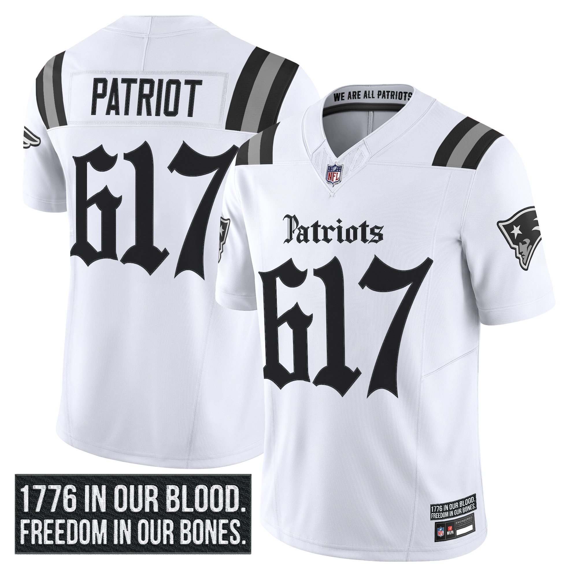 Patriot 617 Men's New England Patriots 'Gothic Revolution Edition' Vapor Limited White Jersey - All Stitched