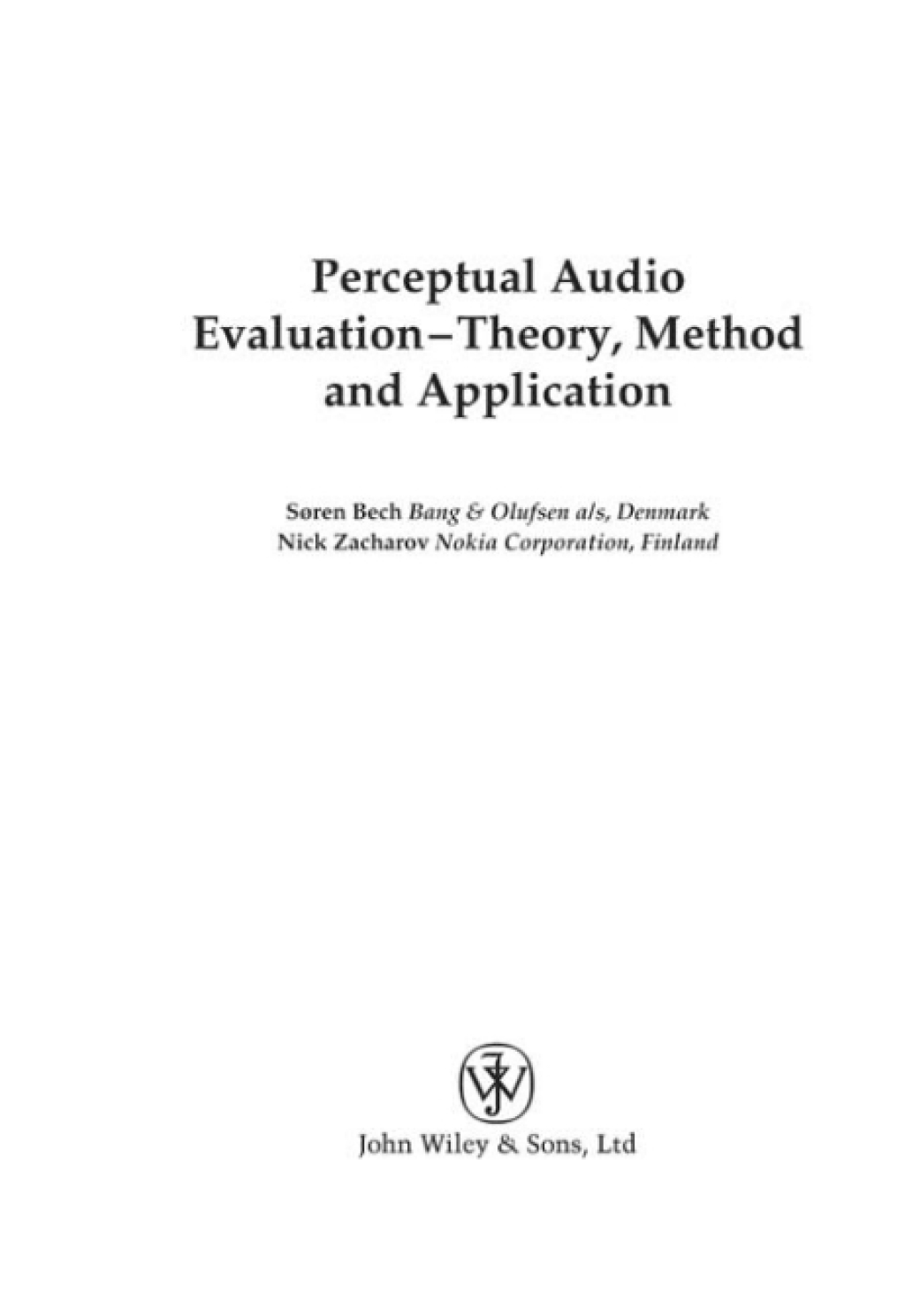 Perceptual Audio Evaluation - Theory, Method and Application 1st Edition â€“ PDF/EPUB Version Downloadable