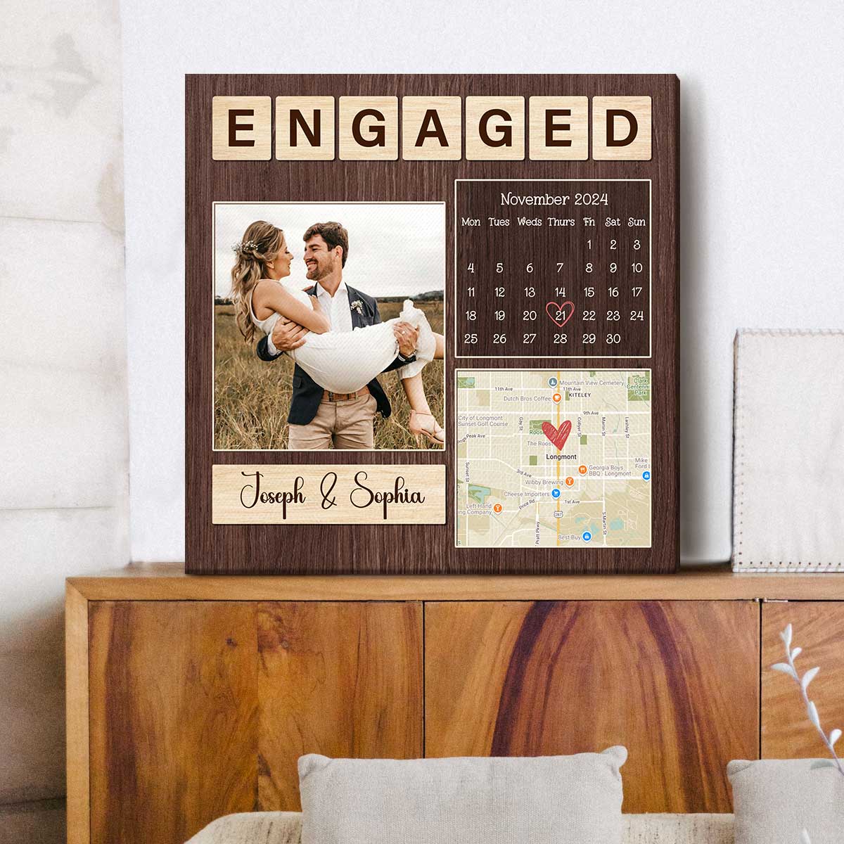 Personalised Engaged Gift, Custom Location Engagement Print Canvas, Unique Gift For Newly Engaged, Engagement Gifts For Her, Engagement Gift