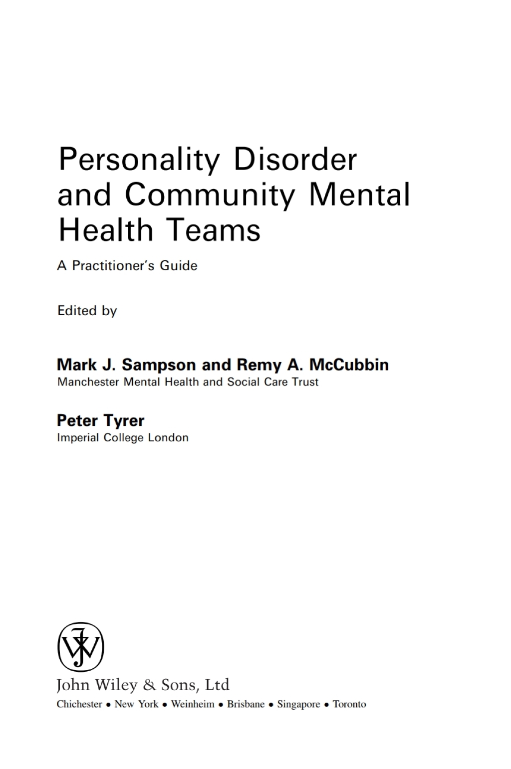 Personality Disorder and Community Mental Health Teams A Practitioner's Guide 1st Edition â€“ PDF/EPUB Version Downloadable