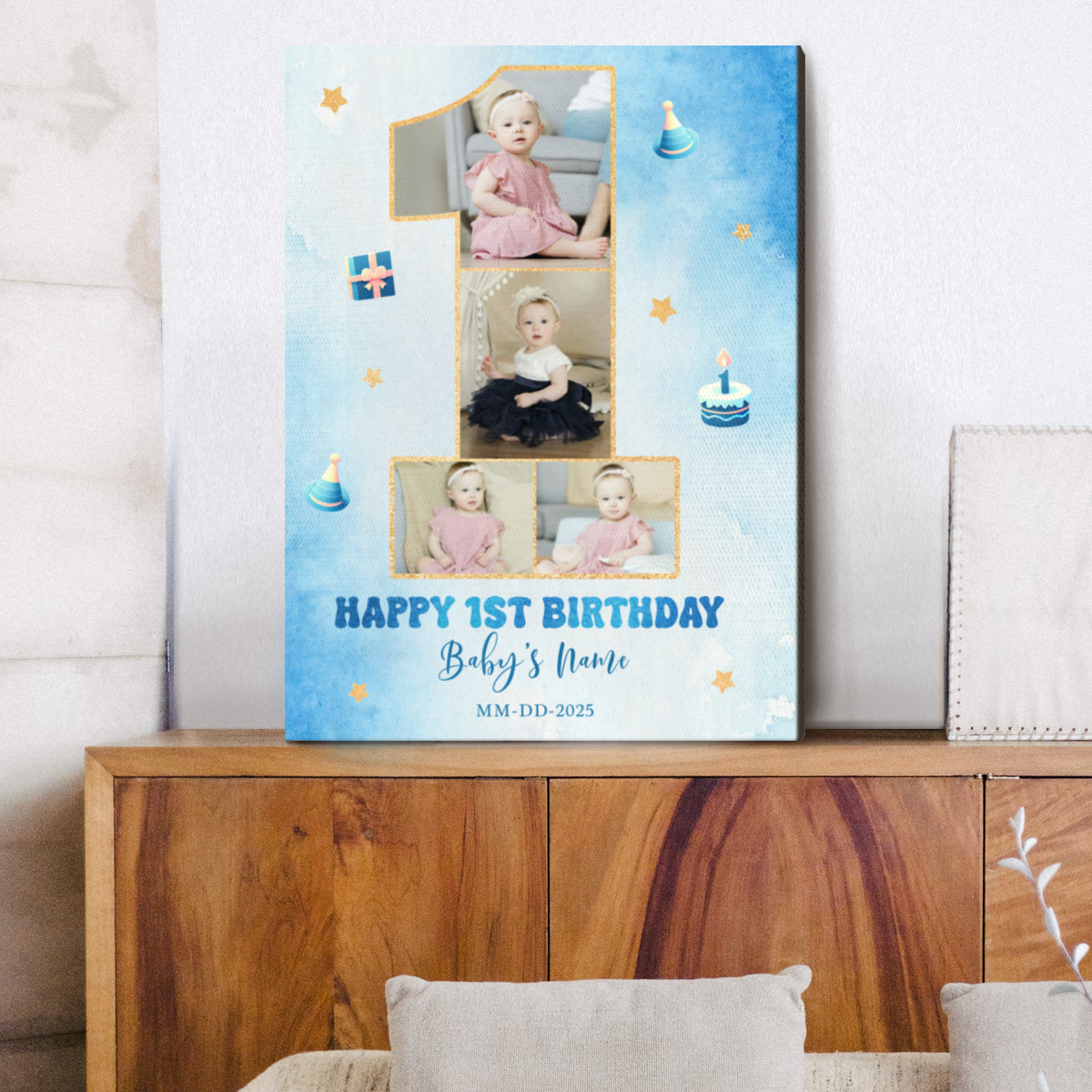 Personalized 1st Birthday Photo Collage Canvas, First Birthday Gift, Memorable 1st Birthday Presents, Birthday Gifts For 1st Birthday