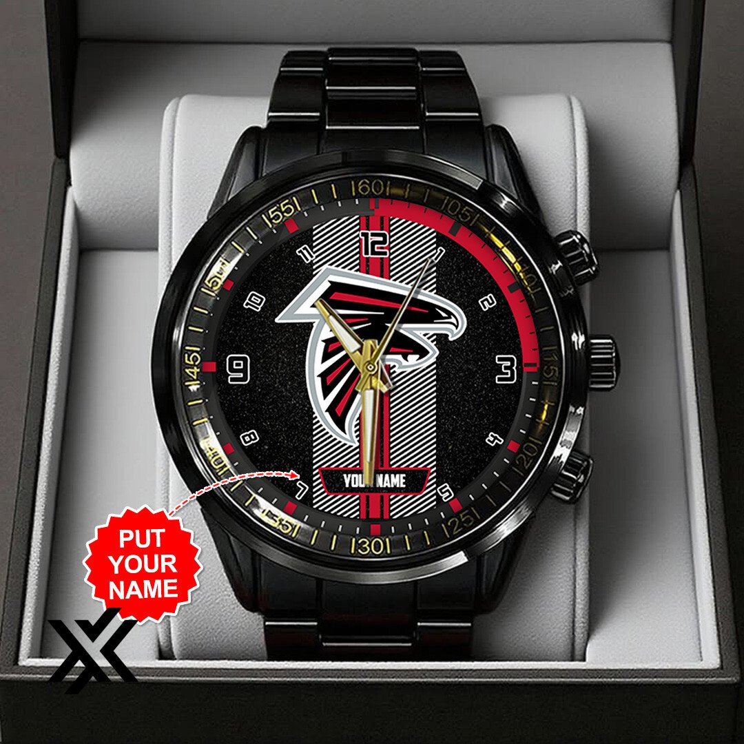 Personalized Atlanta Falcons Black Stainless Steel Watch