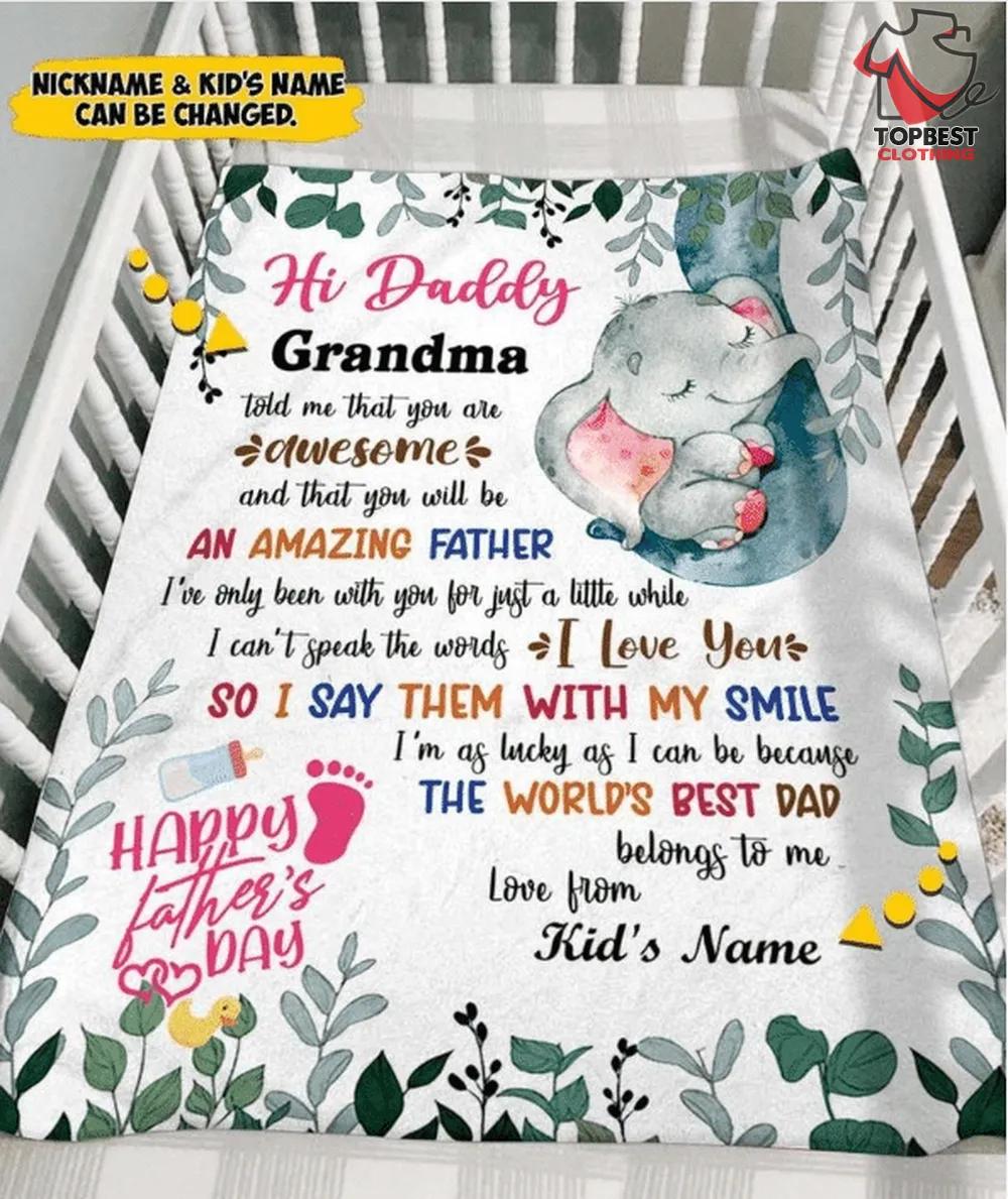 Personalized Baby Elephant Fleece Quilt Blanket To My Daddy Blanket Dad Blanket 1st Father's Day Blanket - TopBestClothing