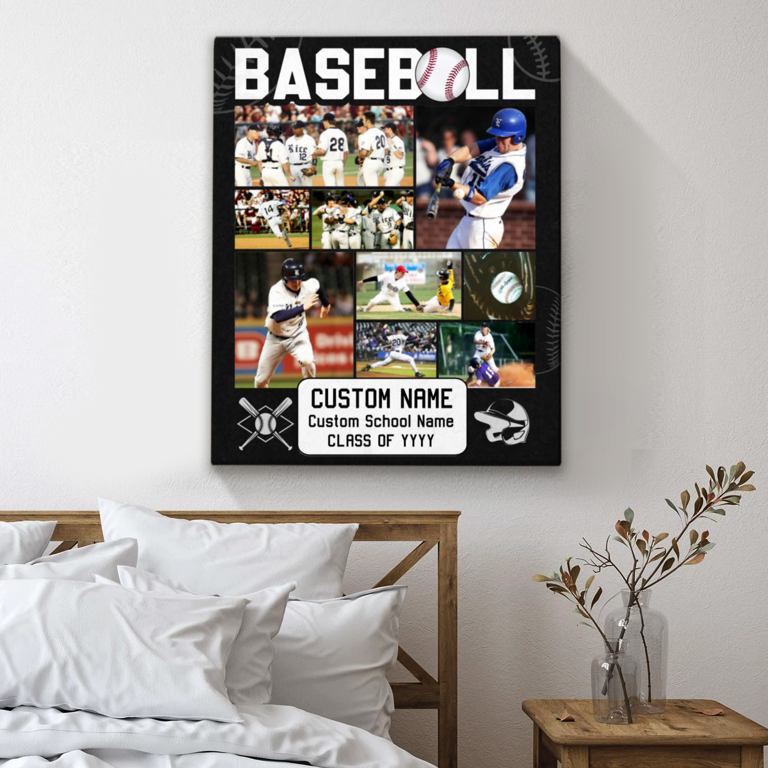 Personalized Baseball Picture Collage Canvas, Senior Baseball Gift, Custom Gift For Baseball Player, Baseball Gift For Boy, Baseball Coach Gift