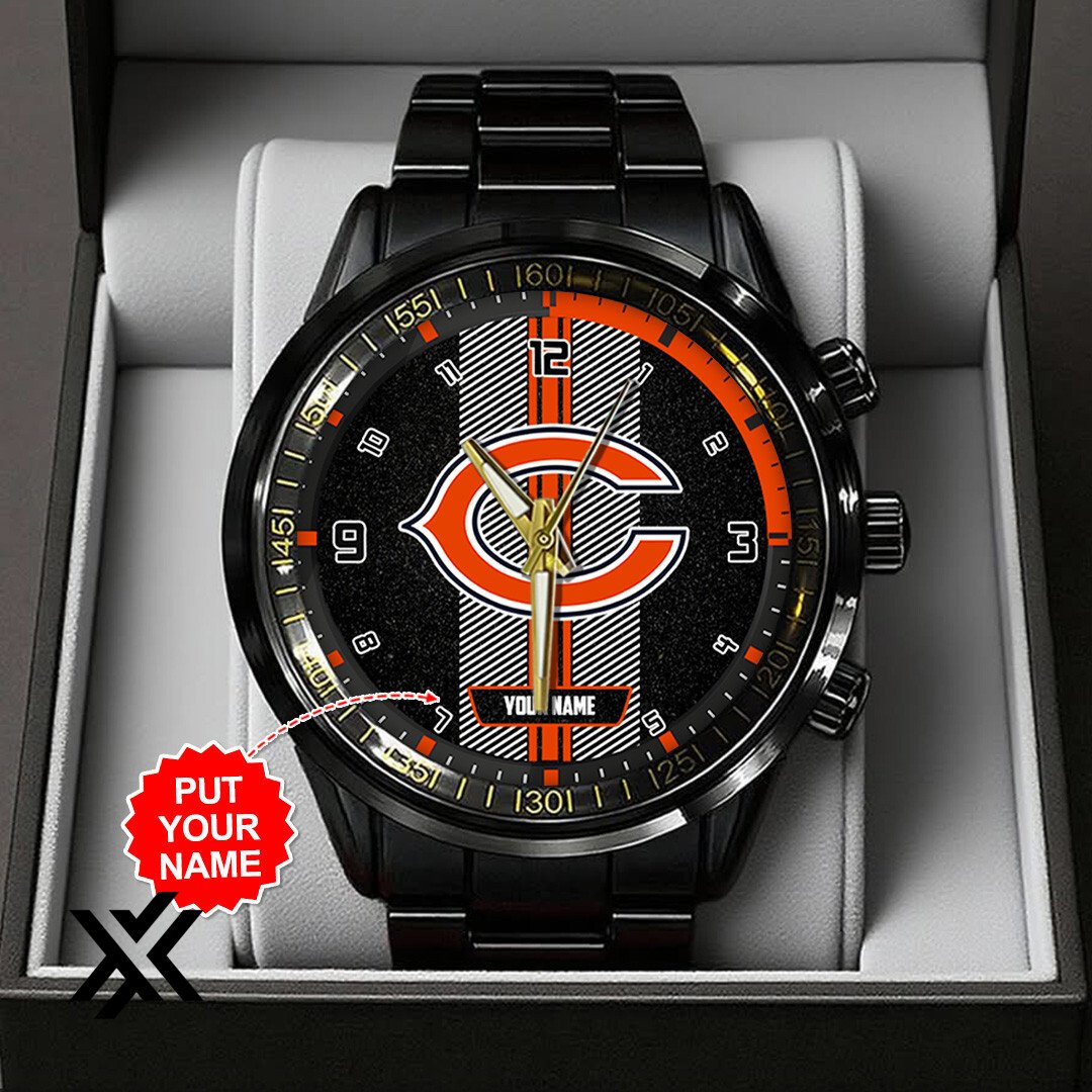 Personalized Chicago Bears Black Stainless Steel Watch