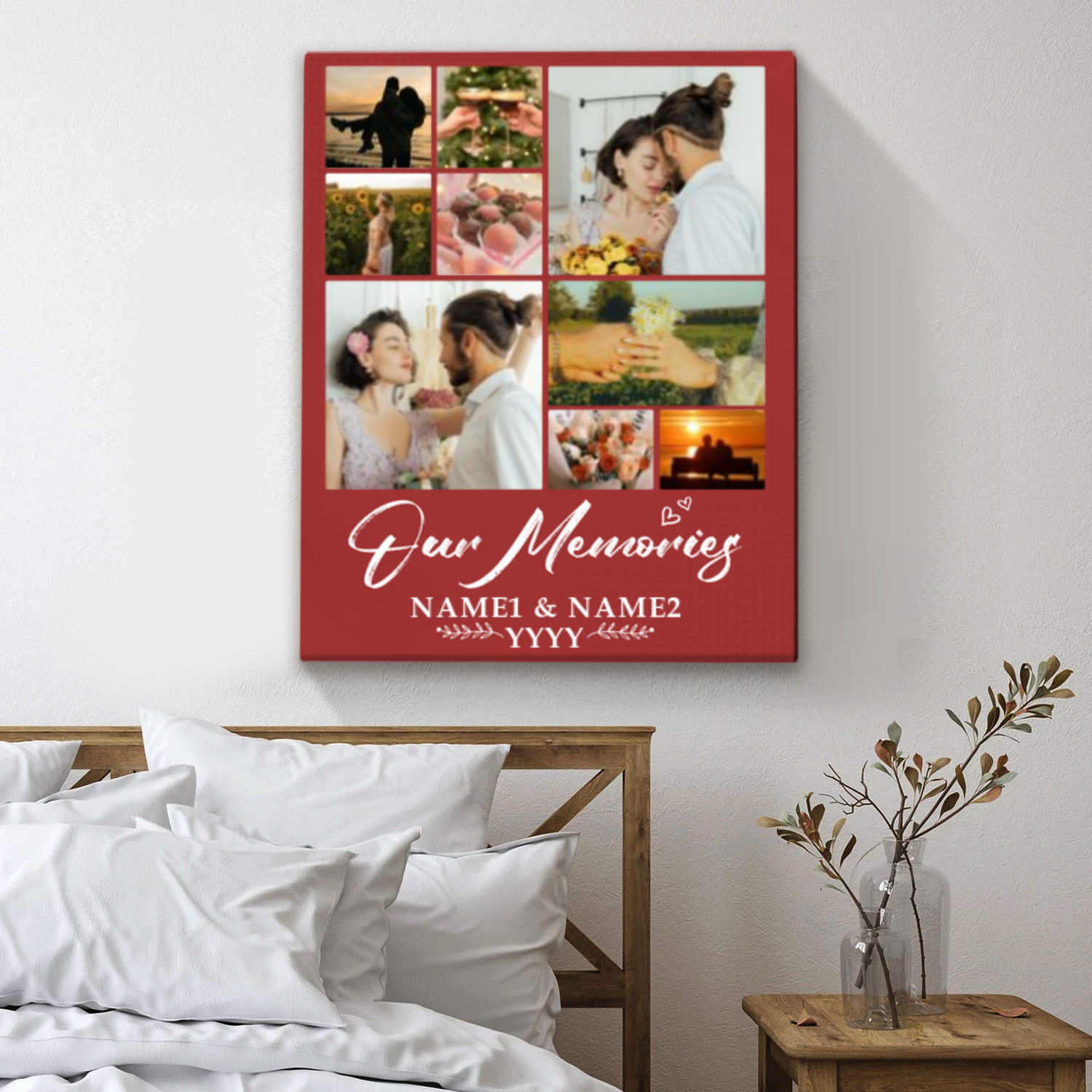 Personalized Couple Memories Photo Collage Canvas, Romantic Valentine’s Day Gift, Custom Love Story Wall Art, Gift For Boyfriend Girlfriend