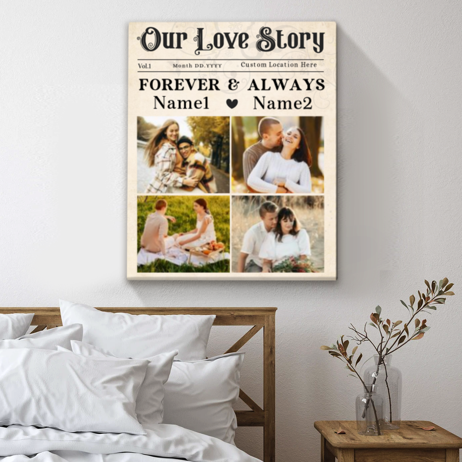 Personalized Couple Newspaper Canvas With Picture, Add Your Picture For A Special Gift, Creative ValentineÃ¢â‚¬â„¢s Day Gifts, Custom Gift For Boyfriend