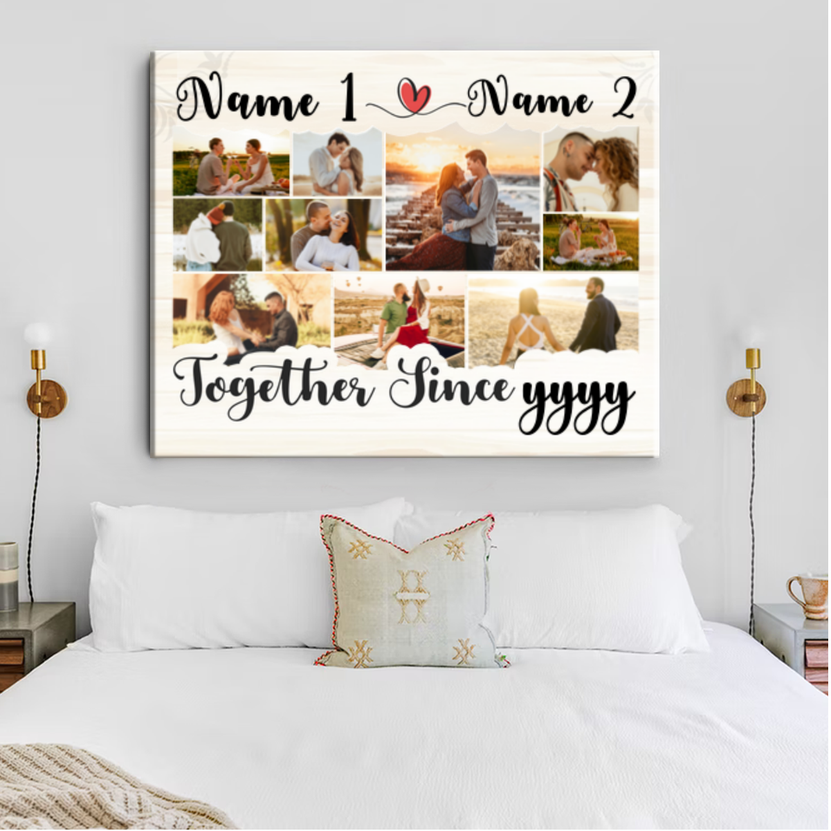 Personalized Couples Canvas, Together Since Photo Wall Art, Anniversary Collage Gift For Husband Wife, Anniversary Valentines Gifts