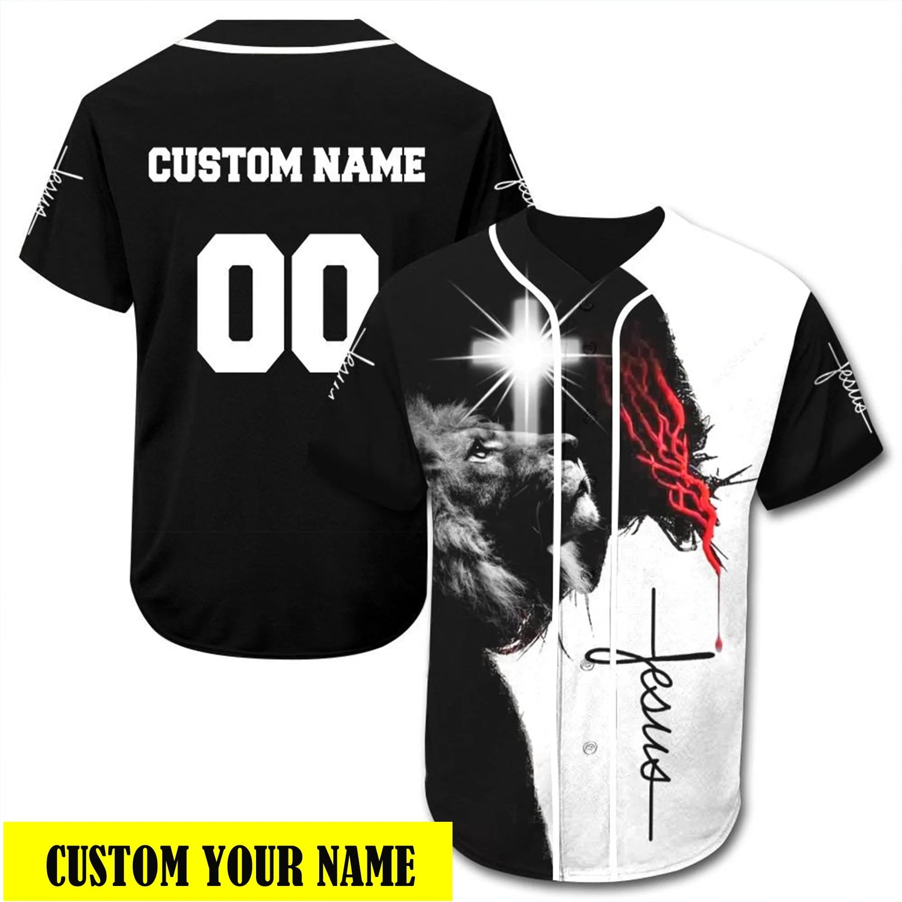 Personalized Cross, Lion Baseball Jersey - Custom Printed 3D Baseball Jersey Shirt For Men and Women