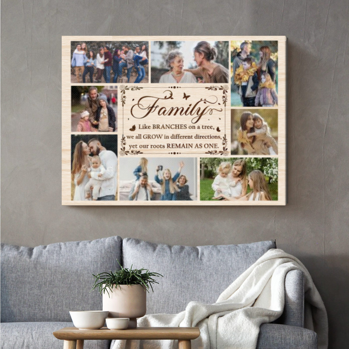 Personalized Family Photo Collage Canvas Wall Art, Custom Photo Gifts For Parents Grandparents, Family Like Branches On A Tree Canvas