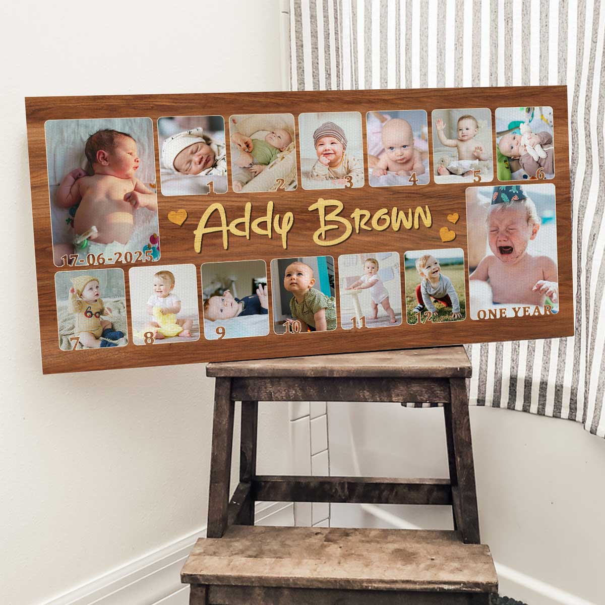 Personalized First Birthday Gifts, Baby First Year Picture Canvas, 1 Year Old Birthday Gifts, First Birthday Milestone Canvas