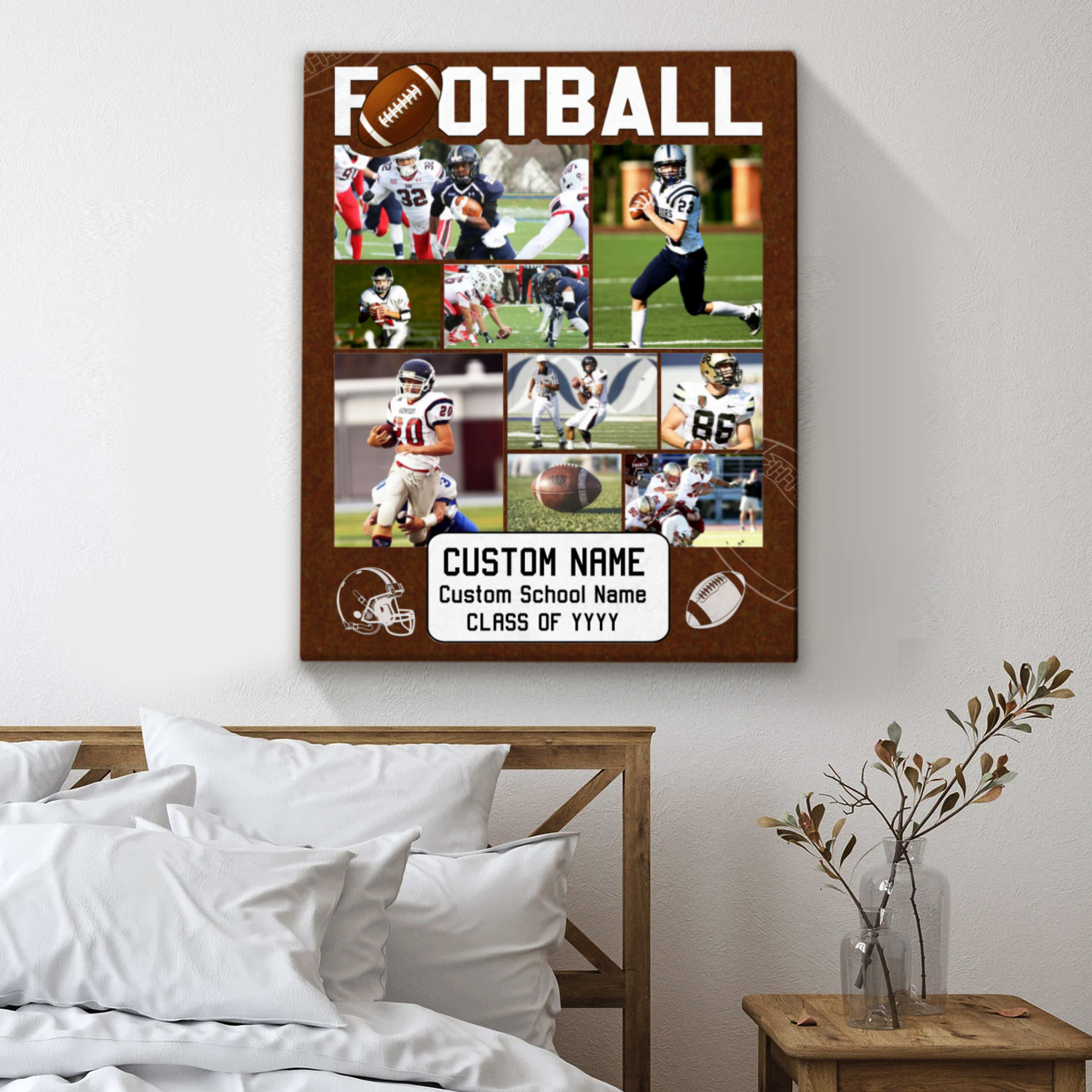 Personalized Football Board Photo Collage Canvas, American Football Senior Night Gift, Custom Football Coach Gift, Football Gifts For Boys