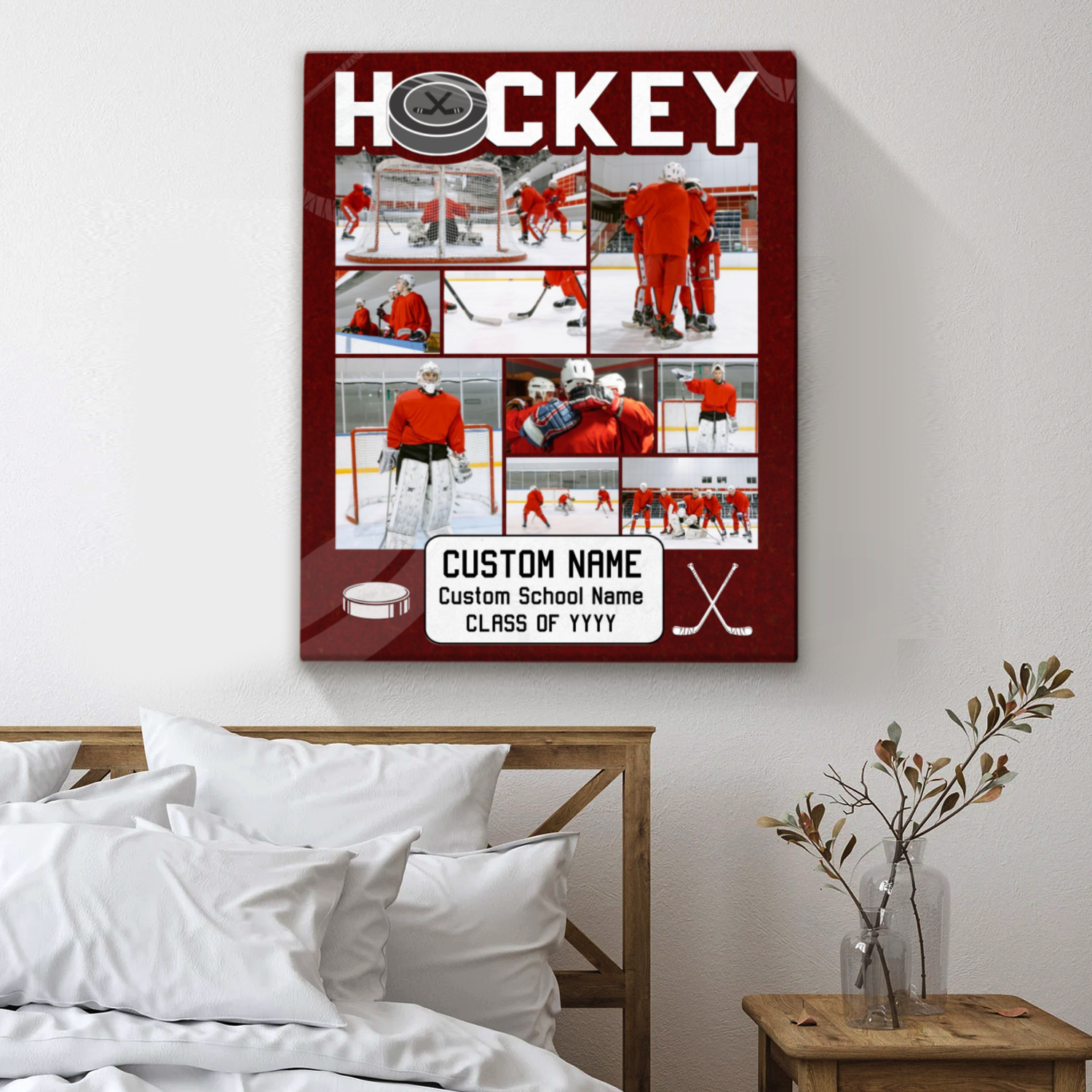 Personalized Hockey Photo Board Collage Canvas, Gifts For Field Hockey Players, Field Hockey Senior Gift, Hockey Coach Gift, Hockey Canvas Wall Art