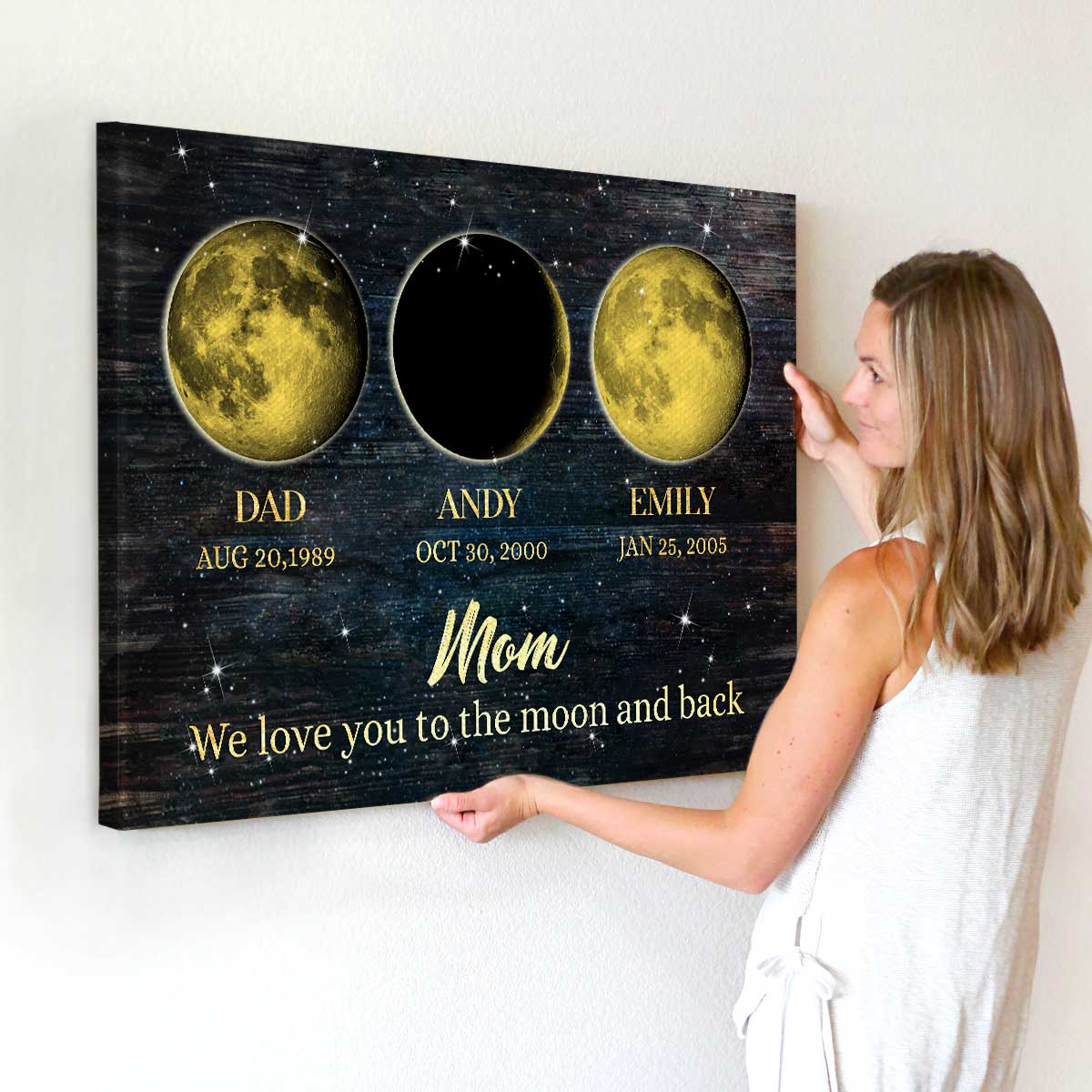 Personalized Moon Phase Canvas For Mom, Mom Gifts With Custom KidÃ¢â‚¬â„¢s Birth Dates, MotherÃ¢â‚¬â„¢s Day Gift For Mom From Children