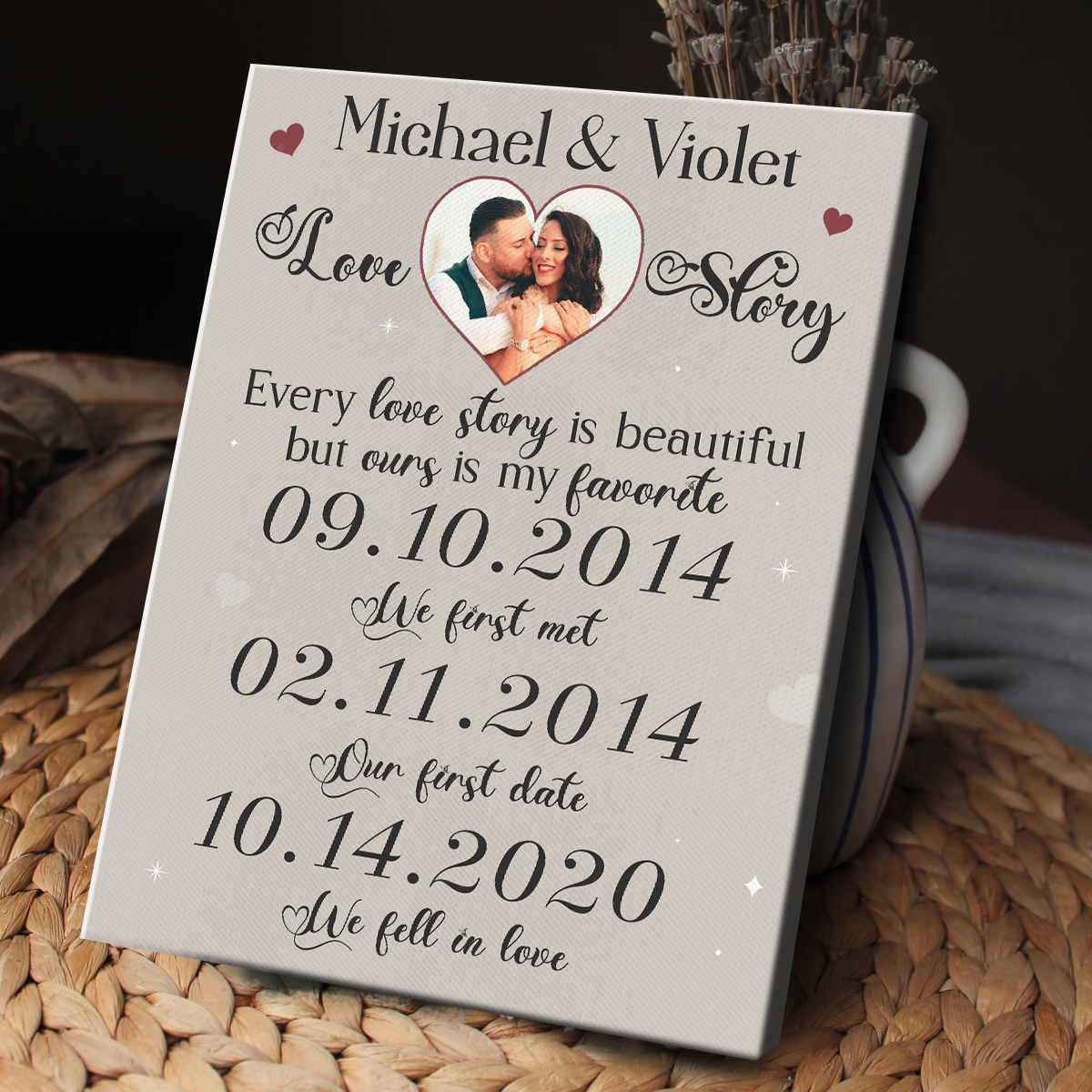 Personalized Our Love Story Sentiment Canvas, Gift For Husband And Wife On ValentineÃ¢â‚¬â„¢s Day, Special Date Gift, Custom Wedding Anniversary Gift