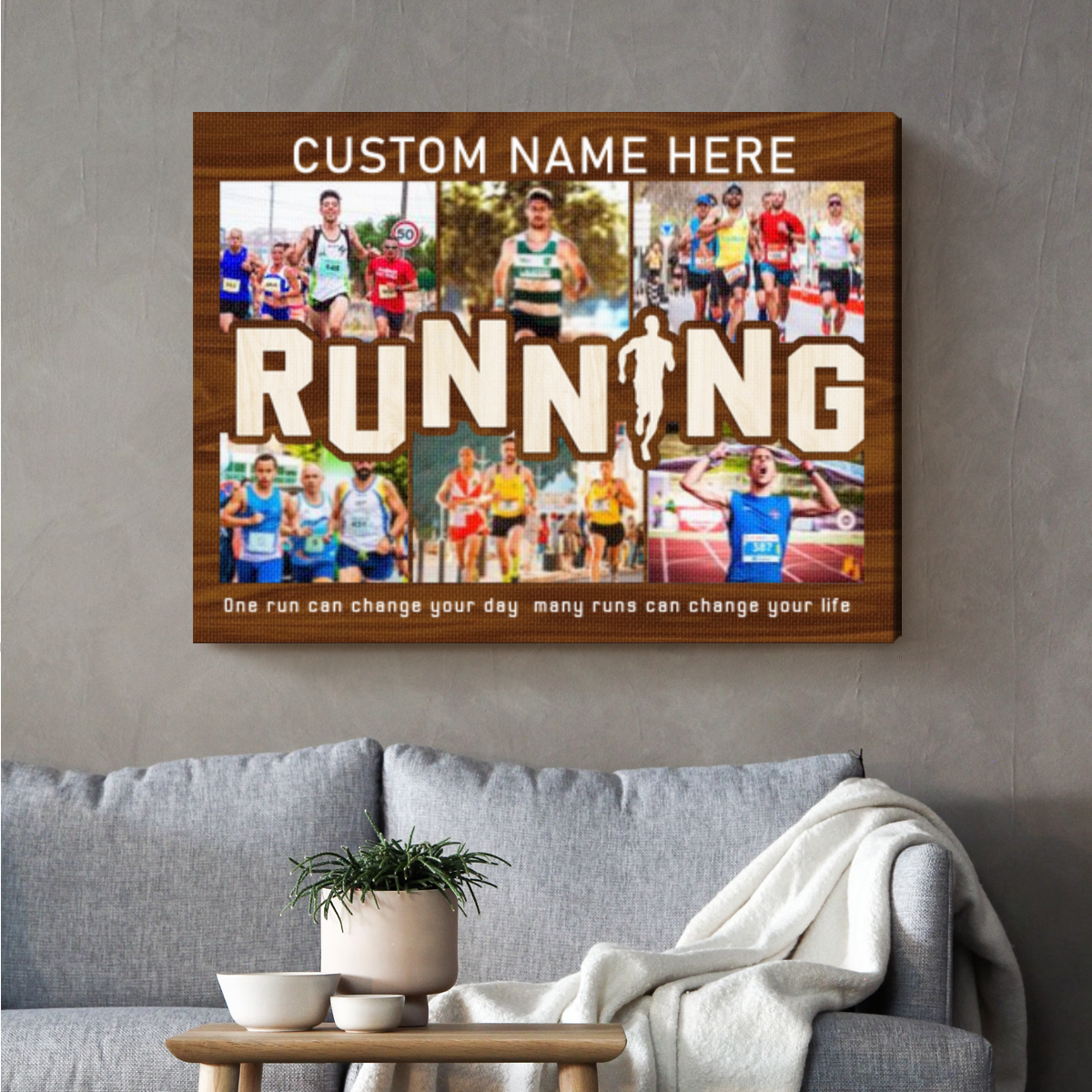 Personalized Running Picture Collage Canvas, Gifts For Marathon Runners, Running Coach Gift, Running Gifts For Men Women, Canvas For Running Lovers