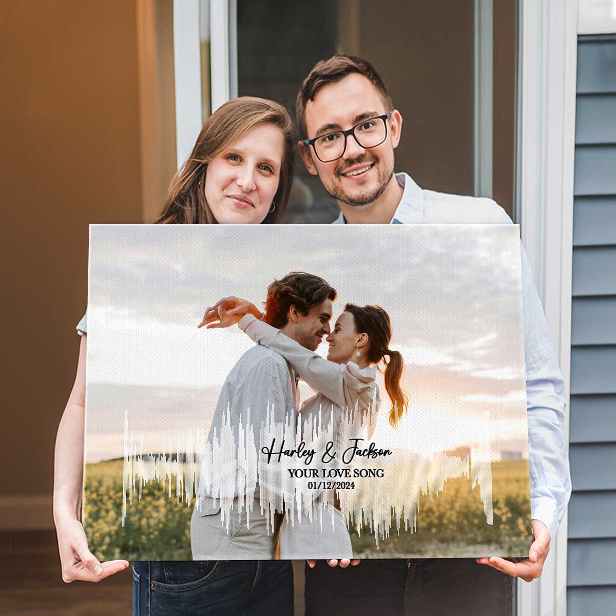 Personalized Soundwave Art With Photo On Canvas, First Dance Wedding Anniversary Gift, Custom Canvas Gift For Couple, Valentines Day Gifts