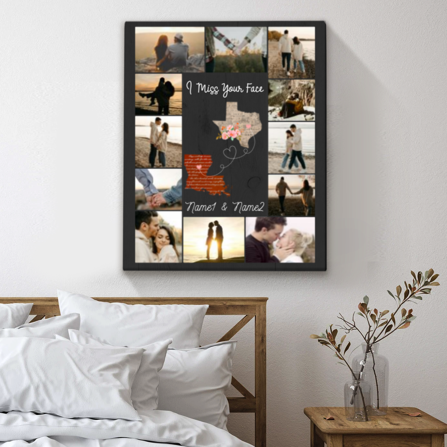 Personalized State To State Picture Canvas, Wall Art for Couples Apart, Long Distance Relationship Gift, Custom Valentines Gifts For Ldr Boyfriend