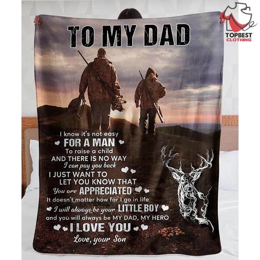 Personalized To My Dad Hunters Deer Fleece Quilt Blanket From Son I Know It's Not Easy Great - TopBestClothing