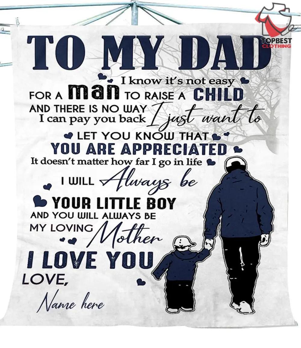 Personalized To My Dad I Love You Fleece Quilt Blanket Great Father's Day Gift - TopBestClothing