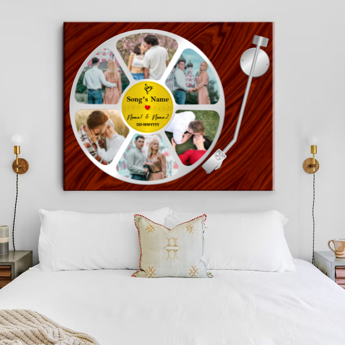 Personalized Vinyl Record Photo Collage Canvas, Vinyl Record Wall Art, Romantic Canvas For Couples, Customized Valentine’s Gifts, Anniversary Gift