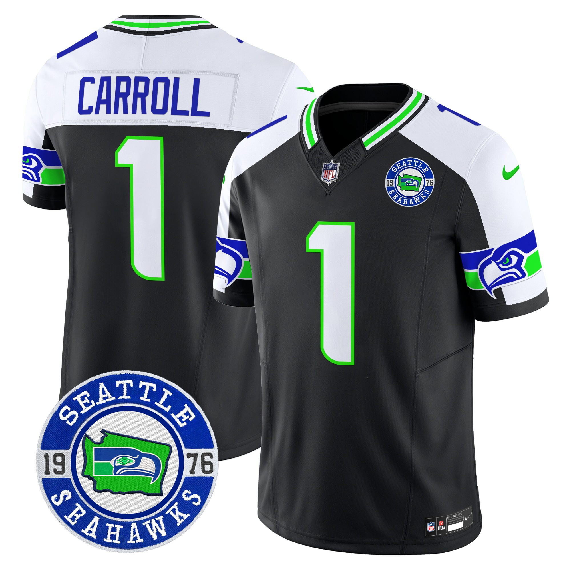 Pete Carroll Men's Seattle Seahawks 2024 Seattle Est. 1976 Patch Vapor Limited Black Alternate Jersey - All Stitched