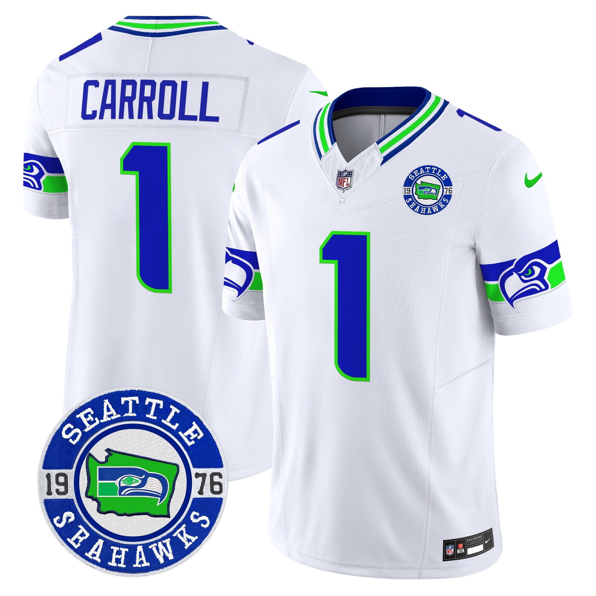 Pete Carroll Men's Seattle Seahawks 2024 Seattle Est. 1976 Patch Vapor Limited White Jersey - All Stitched