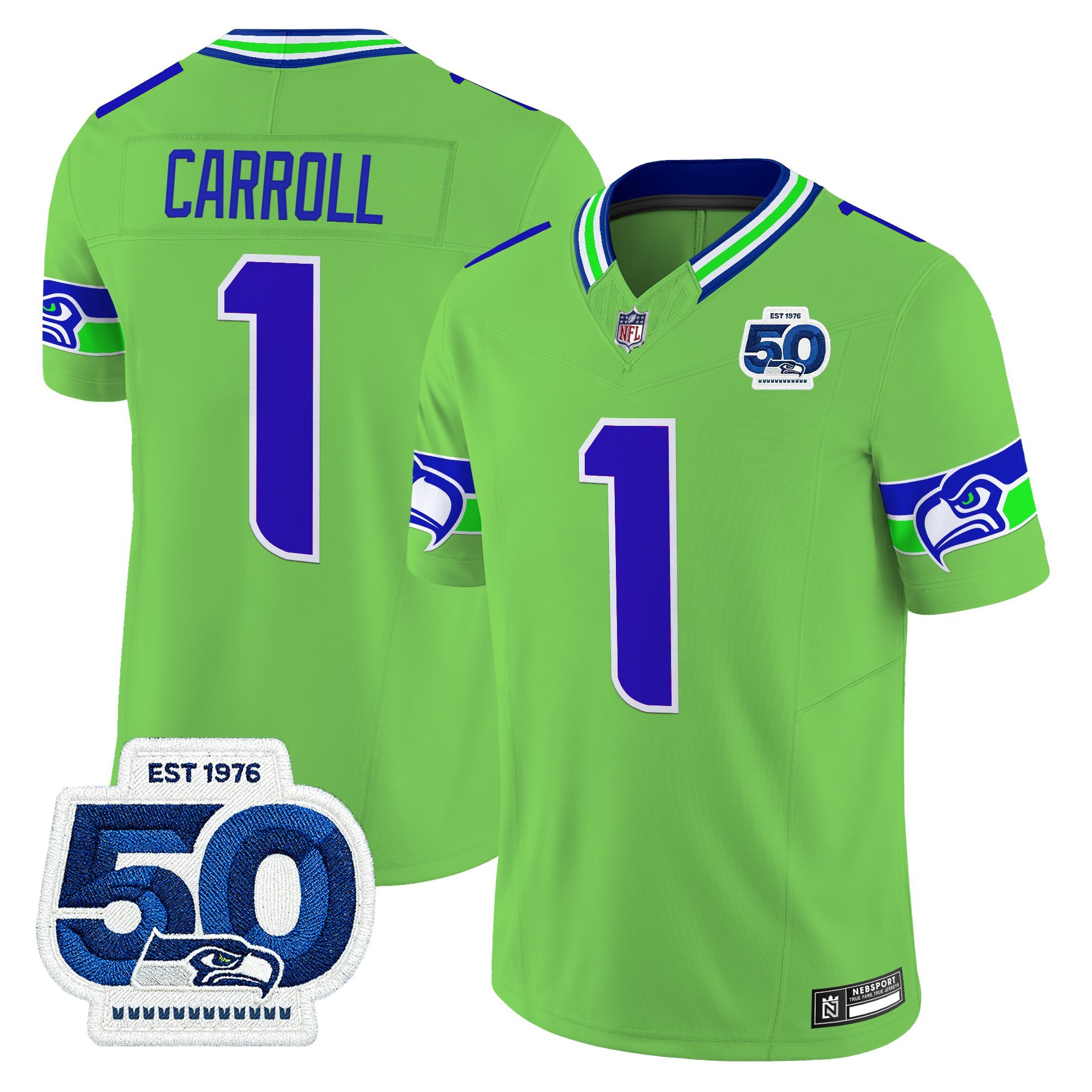 Pete Carroll Men's Seattle Seahawks 50th Anniversary Patch Vapor Limited Green Jersey - All Stitched