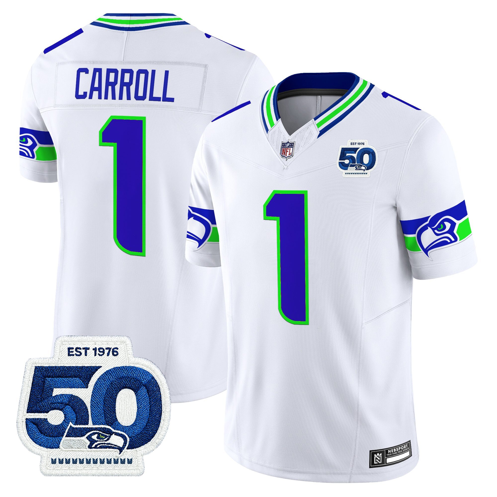 Pete Carroll Men's Seattle Seahawks 50th Anniversary Patch Vapor Limited White Jersey - All Stitched