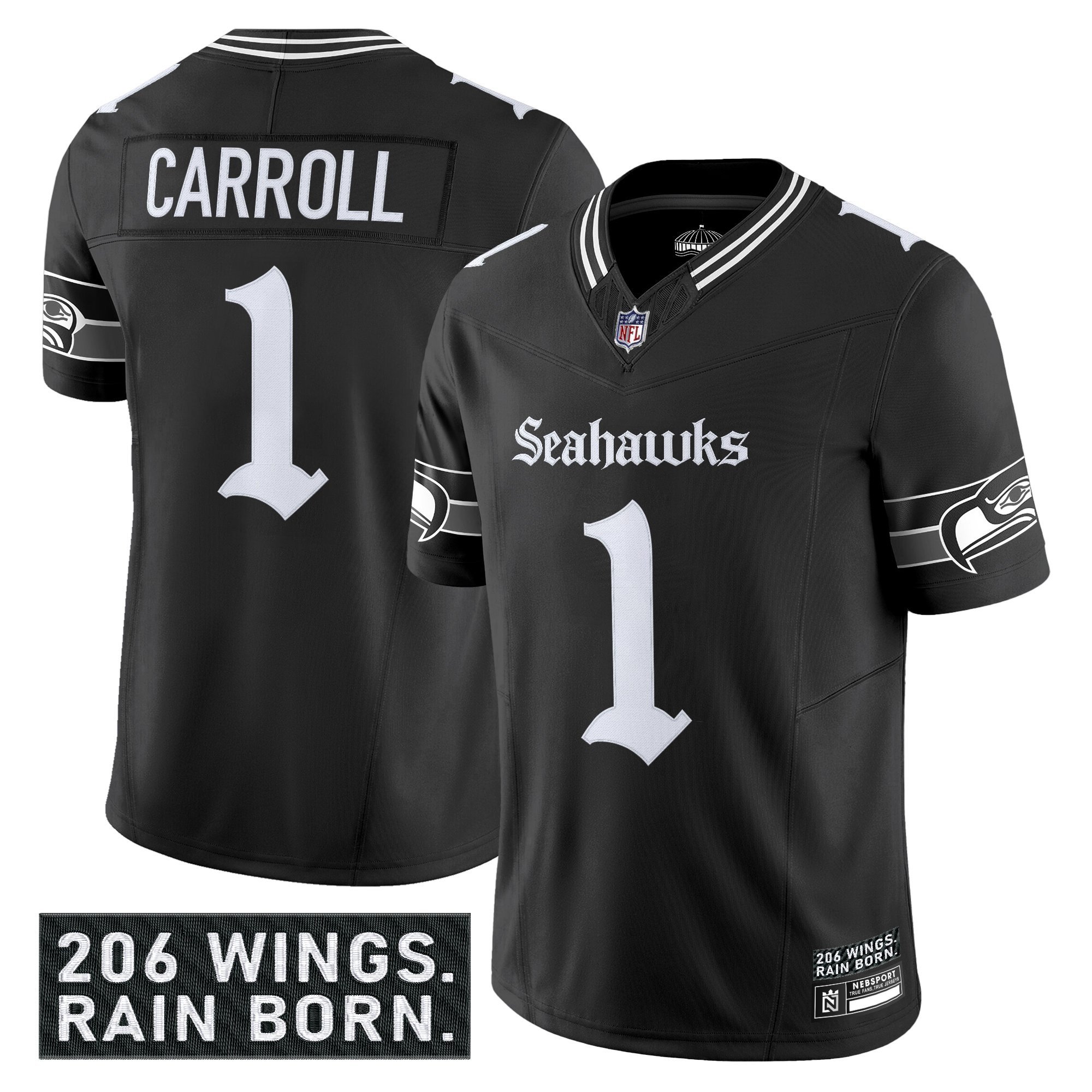 Pete Carroll Men's Seattle Seahawks 'Gothic Rain City Shadows Edition' Vapor Limited Black Jersey - All Stitched