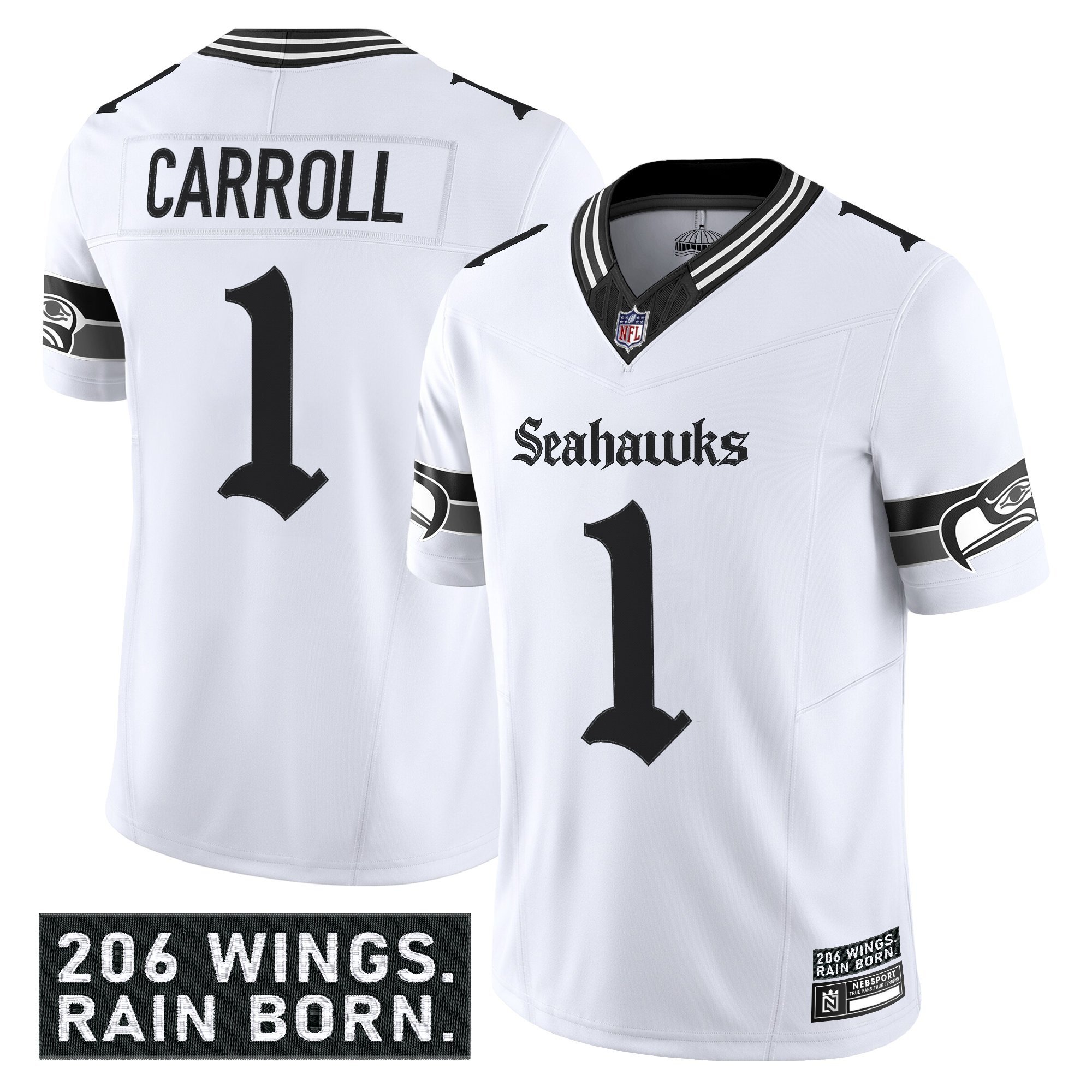 Pete Carroll Men's Seattle Seahawks 'Gothic Rain City Shadows Edition' Vapor Limited White Jersey - All Stitched