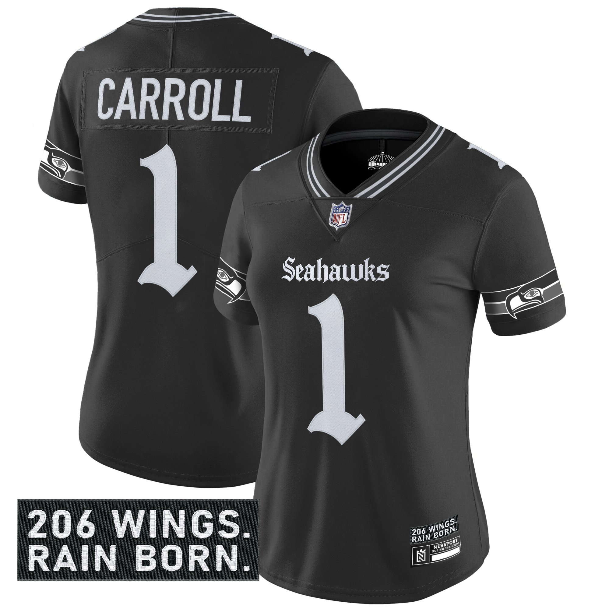 Pete Carroll Women's Seattle Seahawks 'Gothic Rain City Shadows Edition' Vapor Limited Black Jersey - All Stitched