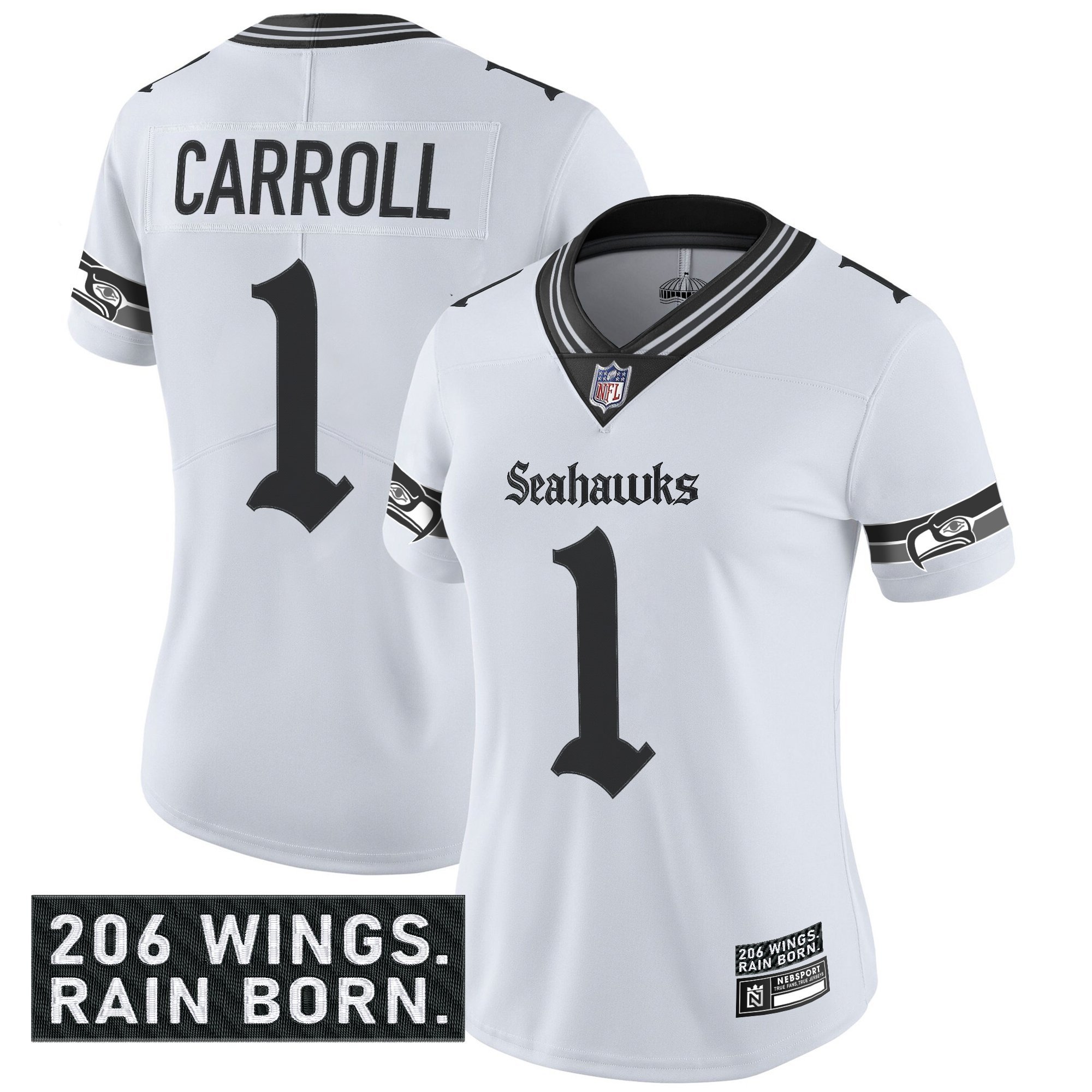 Pete Carroll Women's Seattle Seahawks 'Gothic Rain City Shadows Edition' Vapor Limited White Jersey - All Stitched