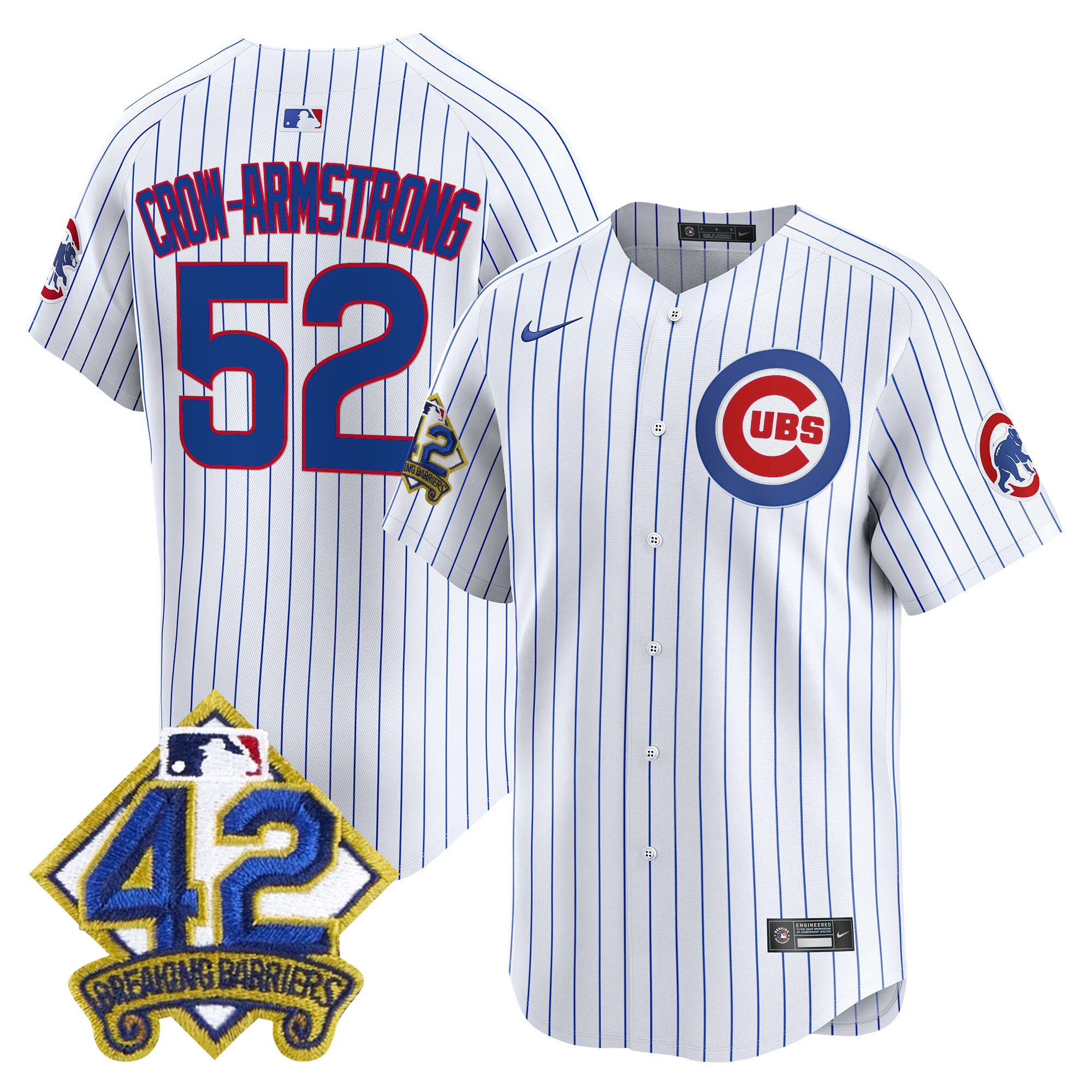 Pete Crow-Armstrong Men's Chicago Cubs 2025 Jackie Robinson Patch Vapor Premier Limited Pinstripe Jersey - All Stitched