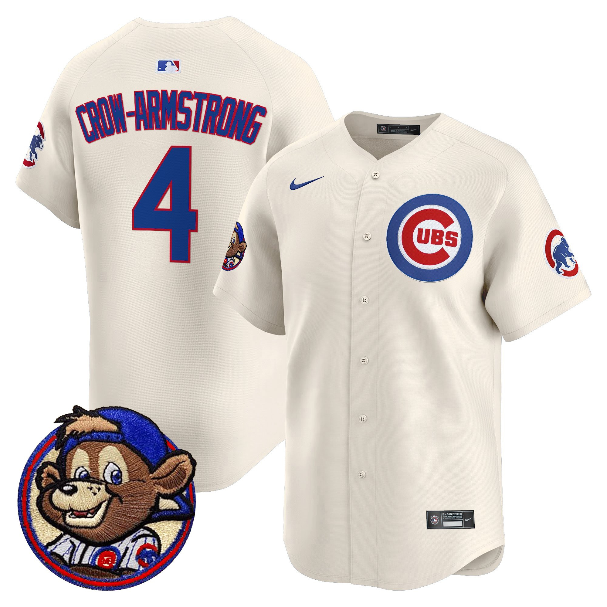 Pete Crow-Armstrong Men's Chicago Cubs Clark Patch Vapor Premier Limited Cream Jersey - All Stitched