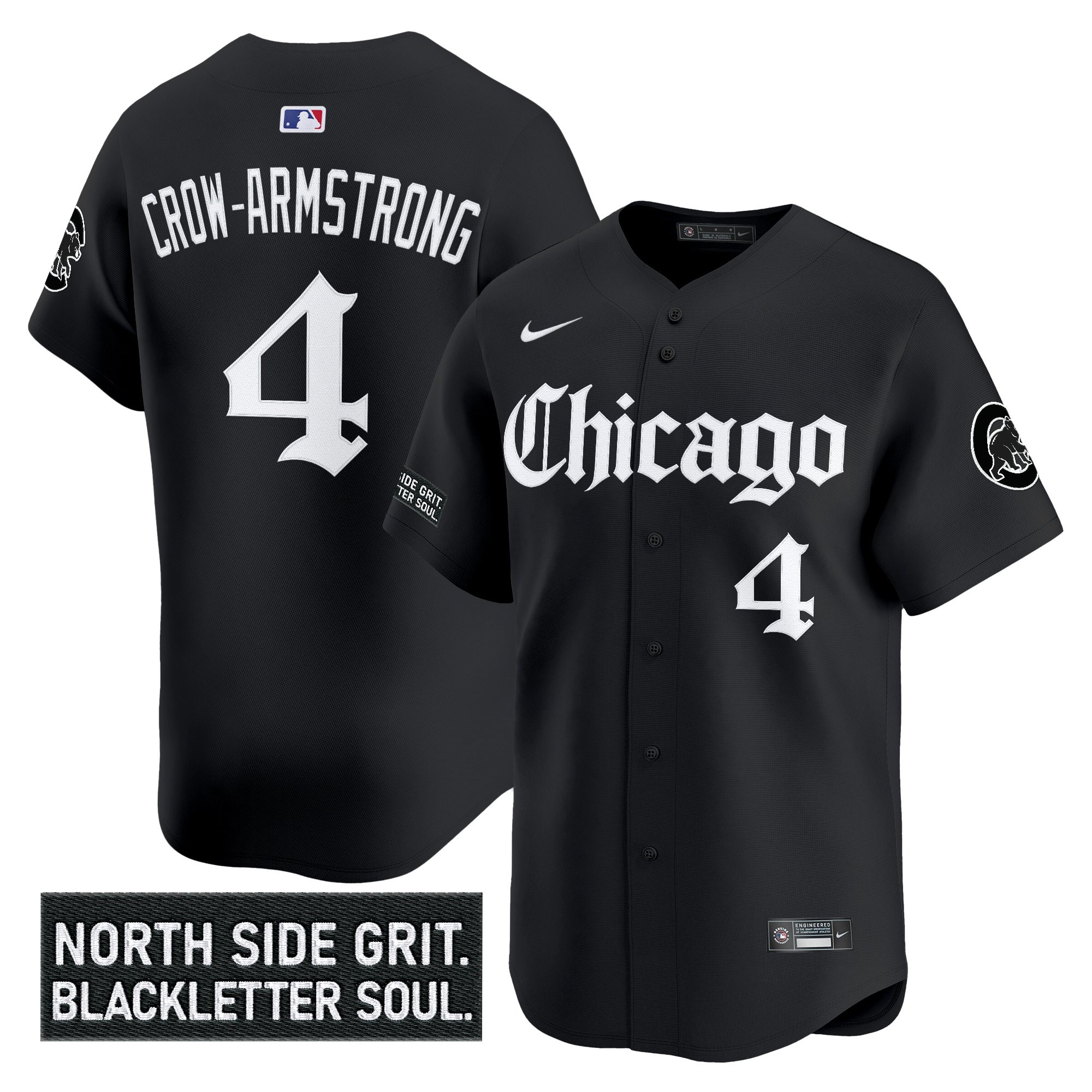 Pete Crow-Armstrong Men's Chicago Cubs 'Gothic North Side Edition' Vapor Premier Limited Black Jersey V2 - All Stitched