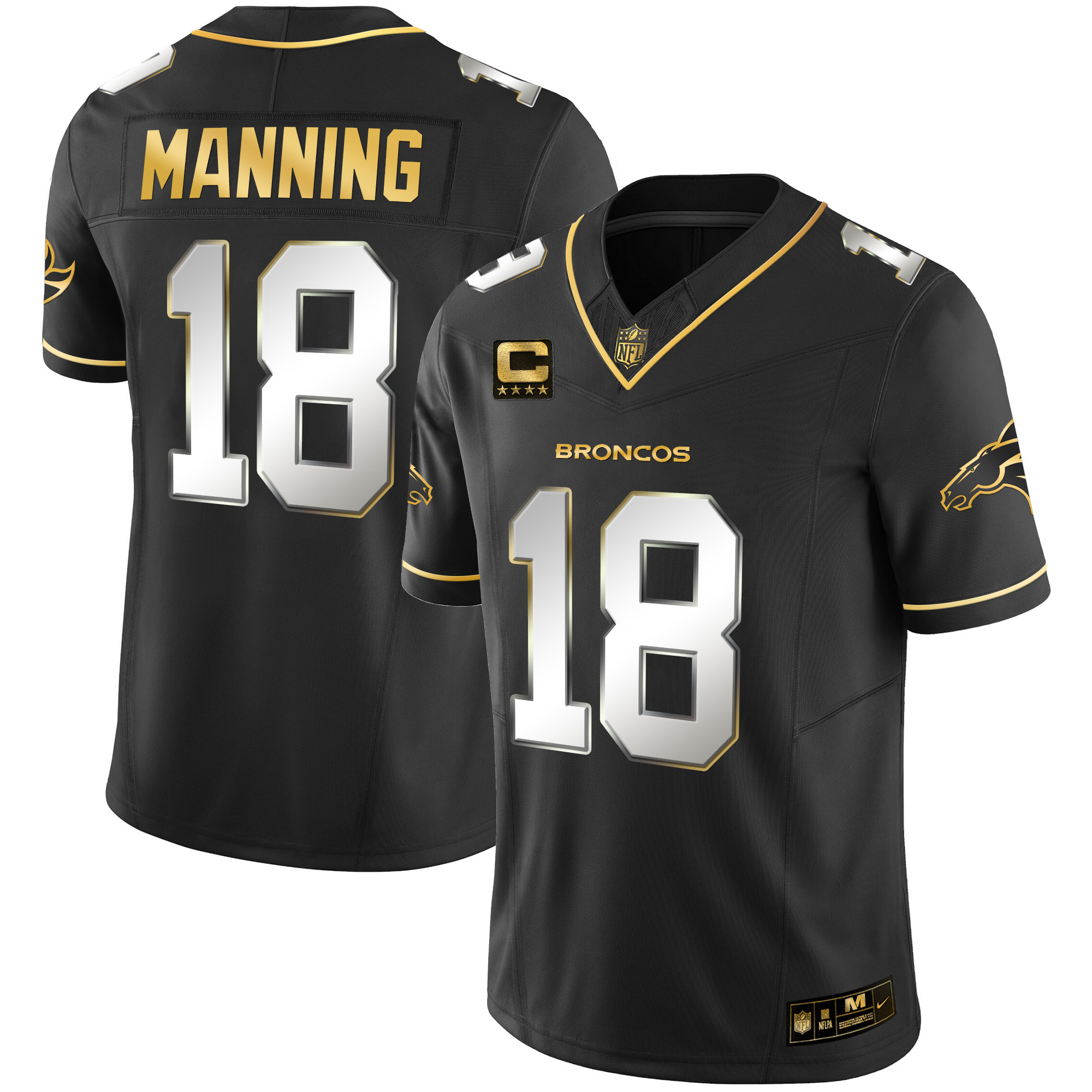 Peyton Manning Men's Denver Broncos Gold Vapor Limited Black Limitted Jersey - All Stitched